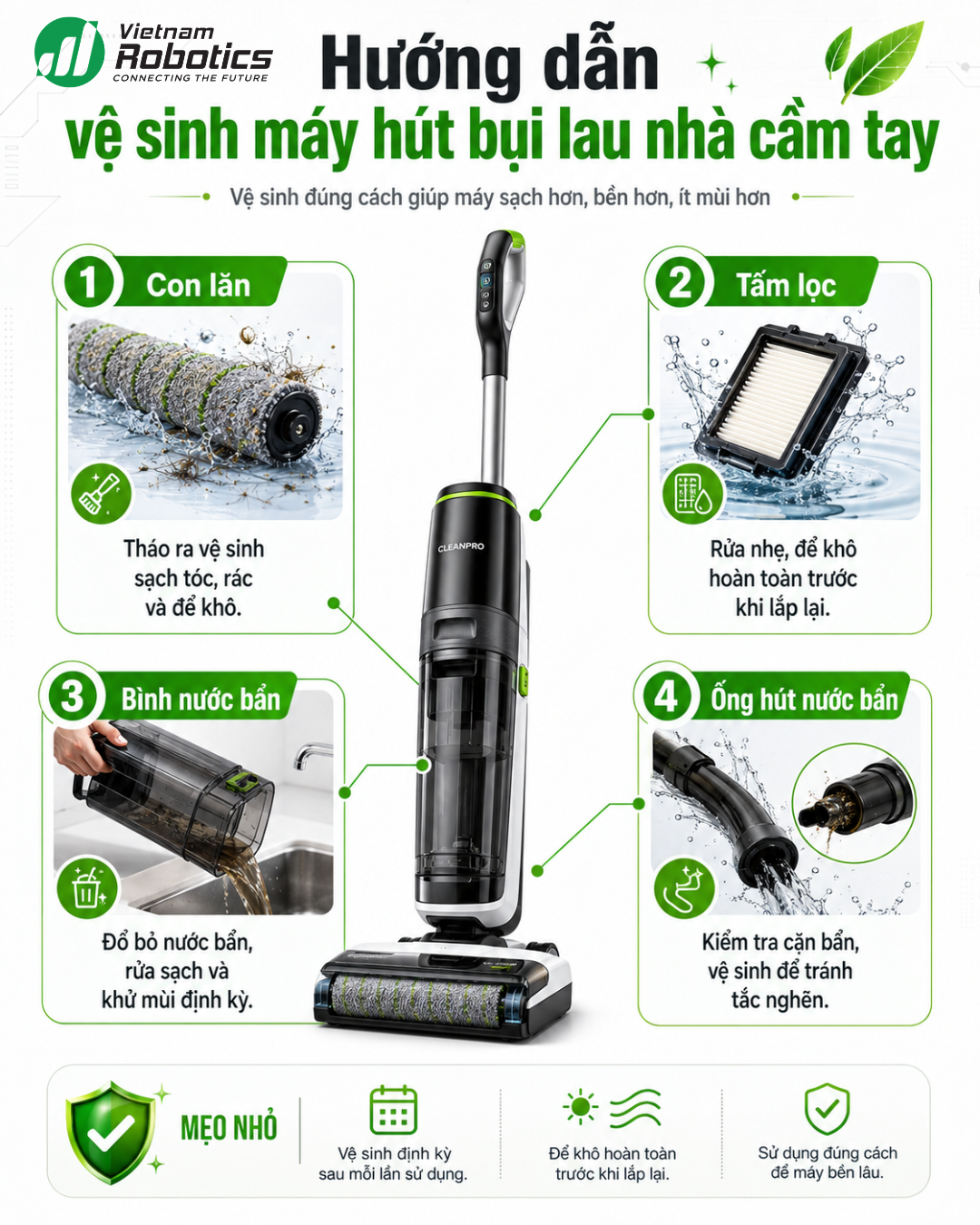 Cách xử lý máy hút bụi lau nhà cầm tay bị hôi