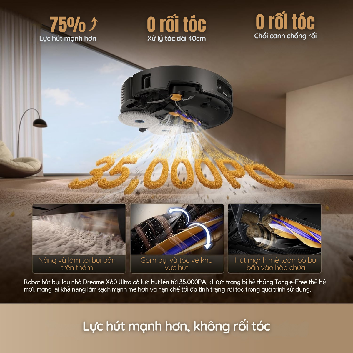 HyperStream™ Detangling DuoBrush: chổi kép hướng tóc vào miệng hút