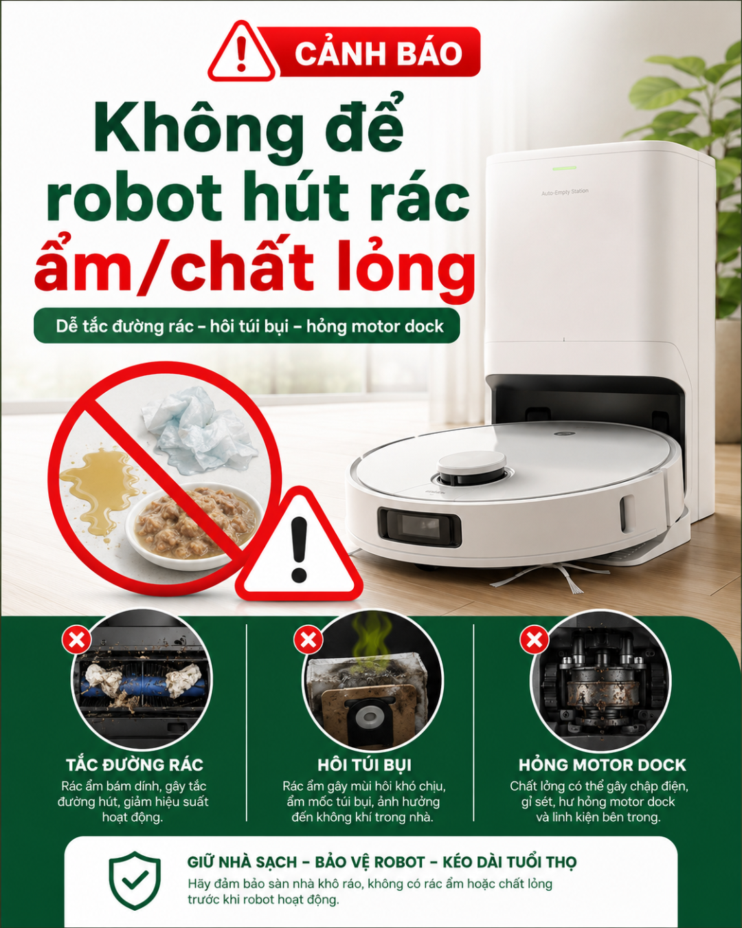 Để robot hút rác ẩm/chất lỏng