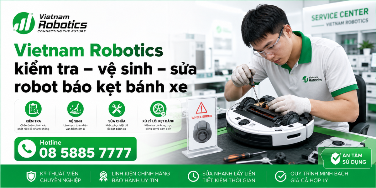 Vietnam Robotics nhận vệ sinh, bảo dưỡng, thay bánh xe, sửa motor bánh, kiểm tra cảm biến bánh xe