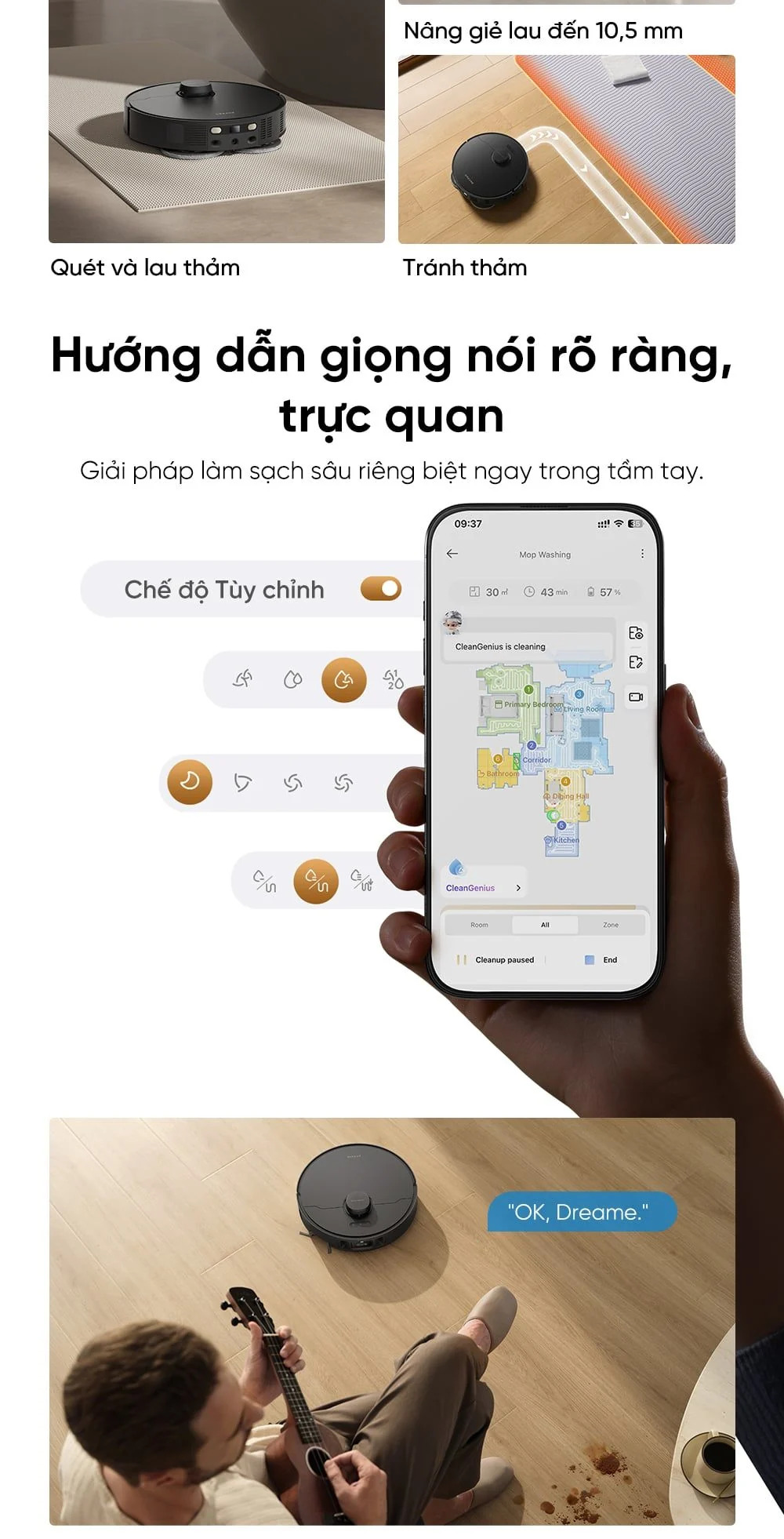 Ra lệnh qua App & Giọng nói: Hướng dẫn giọng nói rõ ràng, trực quan