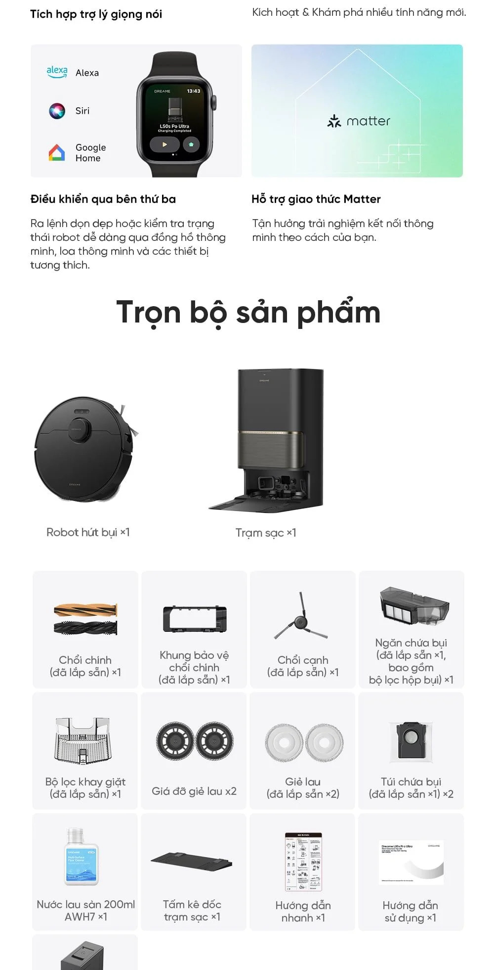 Robot Hút Bụi Lau Nhà Dreame L50s Pro Ultra - bộ sản phẩm
