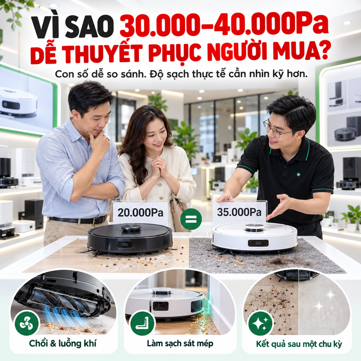 Vì sao người mua dễ bị thuyết phục bởi 30.000 - 40.000Pa?