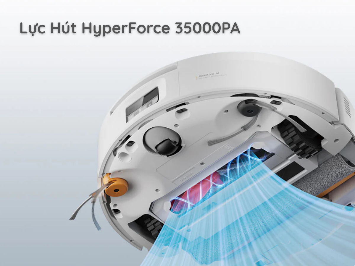 Roborock Qrevo Edge 2 Flow được trang bị động cơ kỹ thuật số HyperForce với lực hút tối đa 35.000Pa.