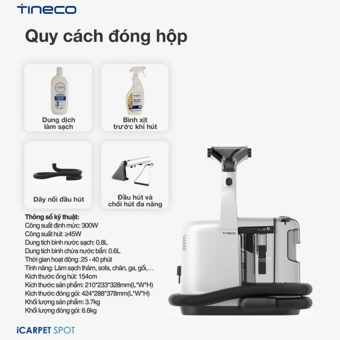 THÔNG SỐ KỸ THUẬT MÁY GIẶT THẢM TINECO ICARPET SPOT