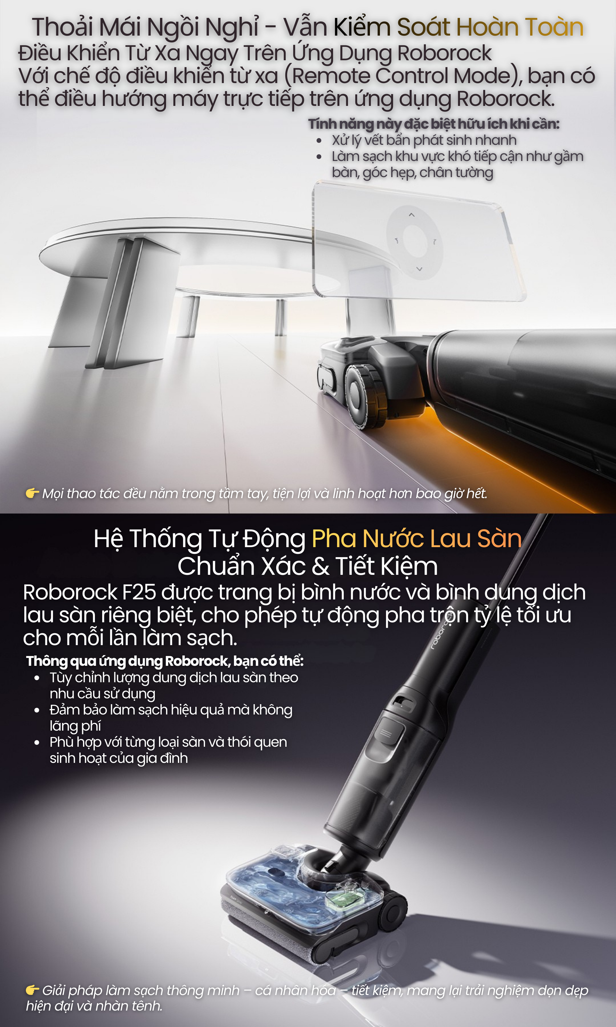 điều khiển từ xa qua điện thoại - tự động pha nước lau sàn