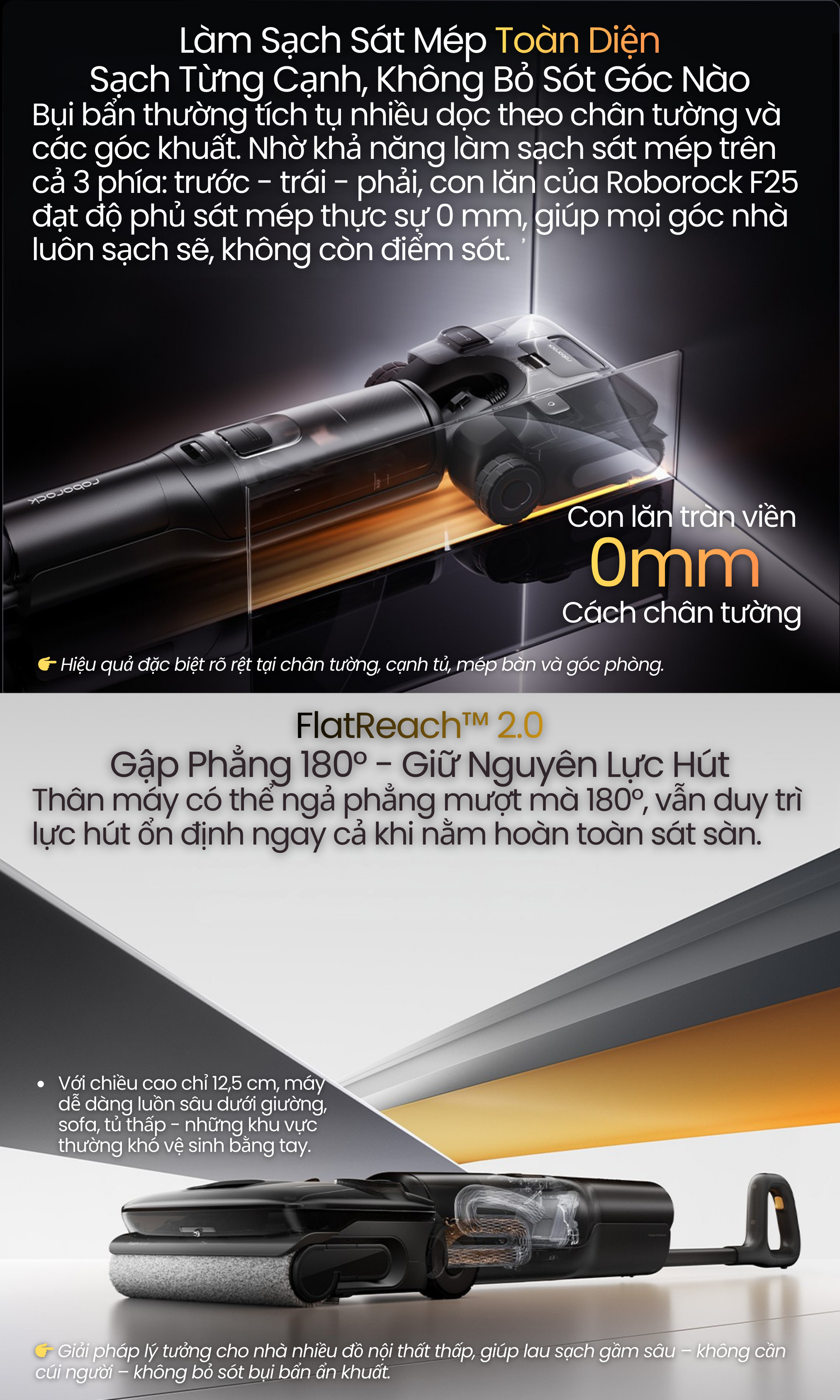 làm sạch sát 3 cạnh - gập phẳng 180 độ 