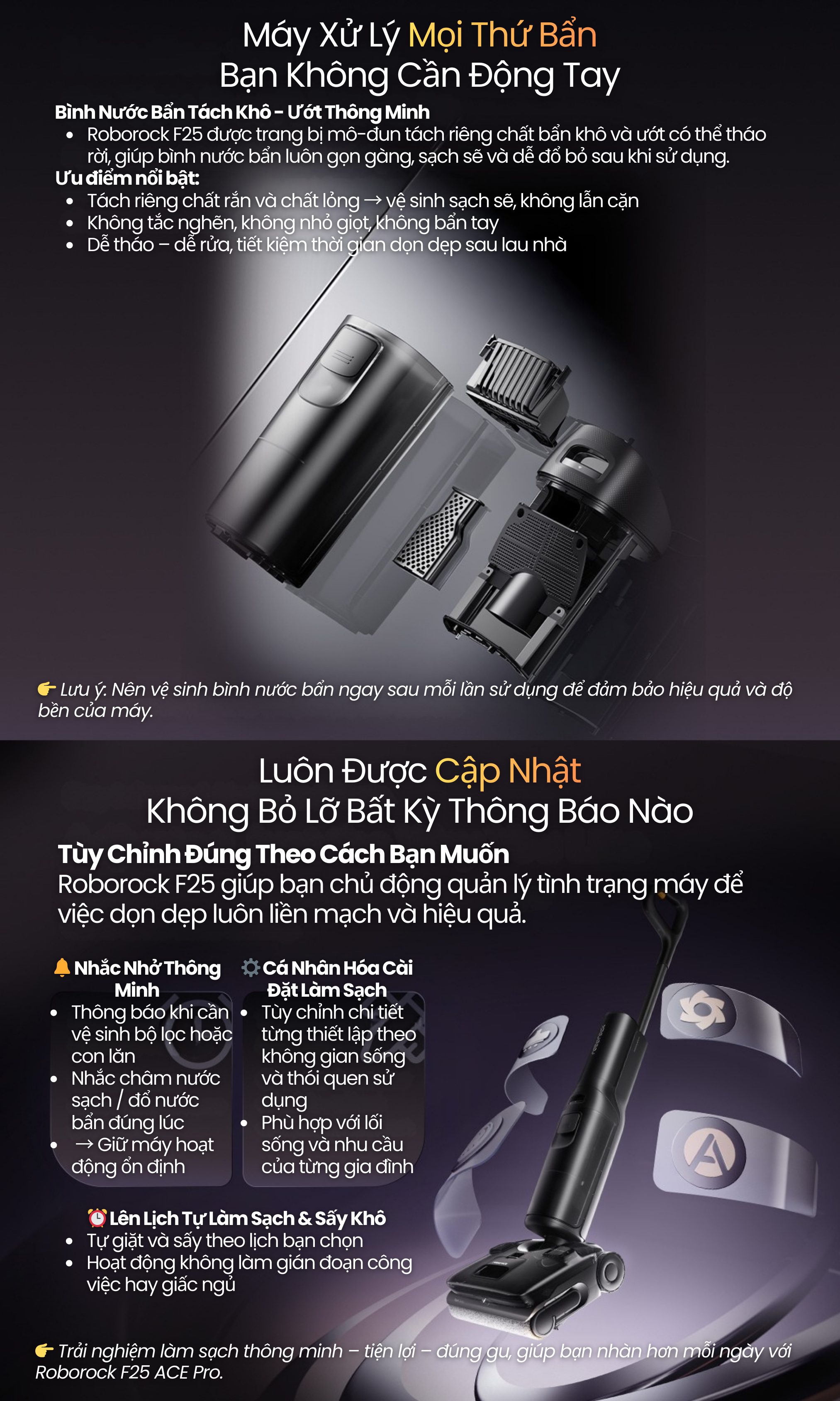 Máy tự động vệ sinh, điều khiến và kiểm soát qua ứng dụng