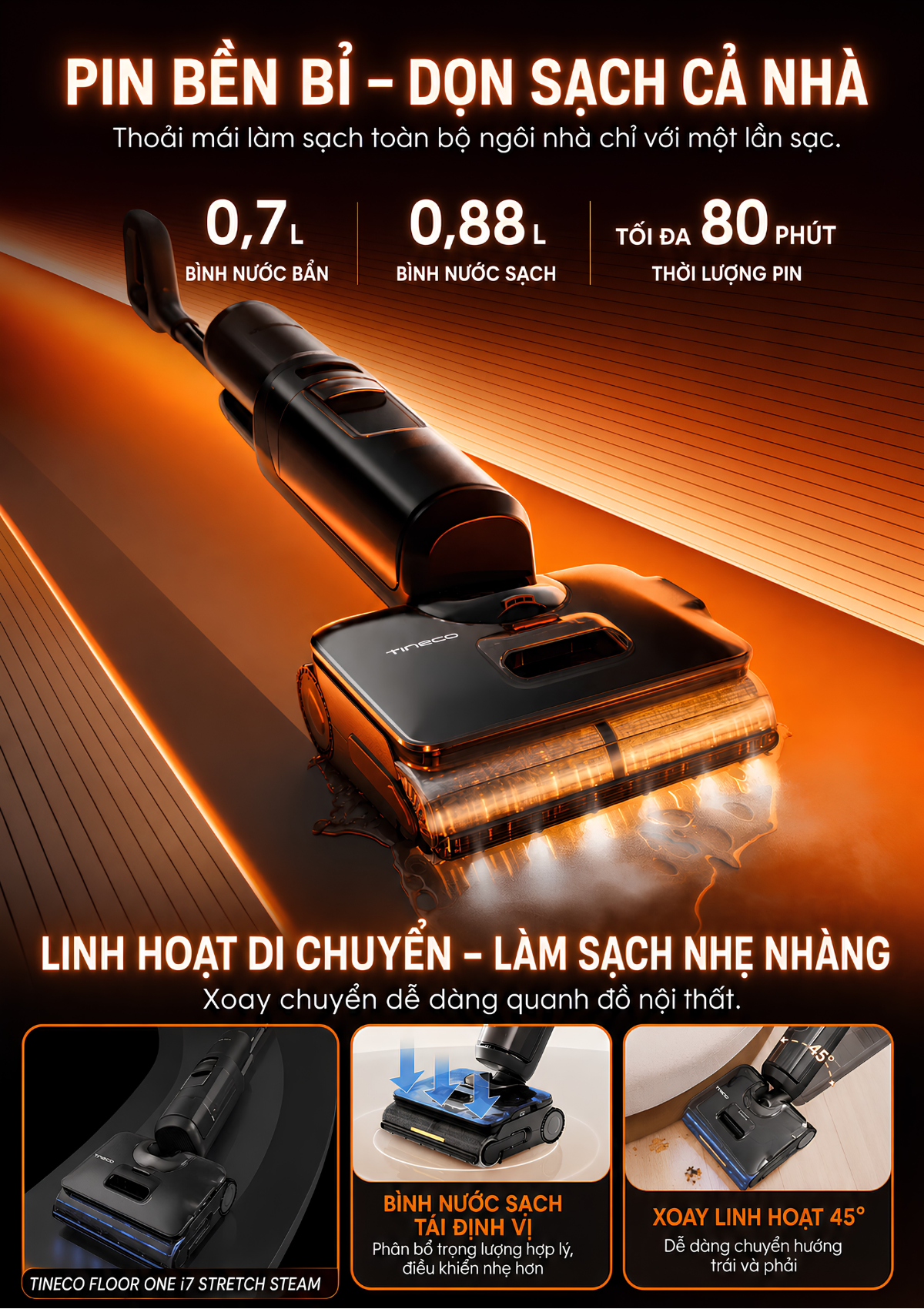Pin tối đa 80 phút, chế độ Steam tối đa 30 phút