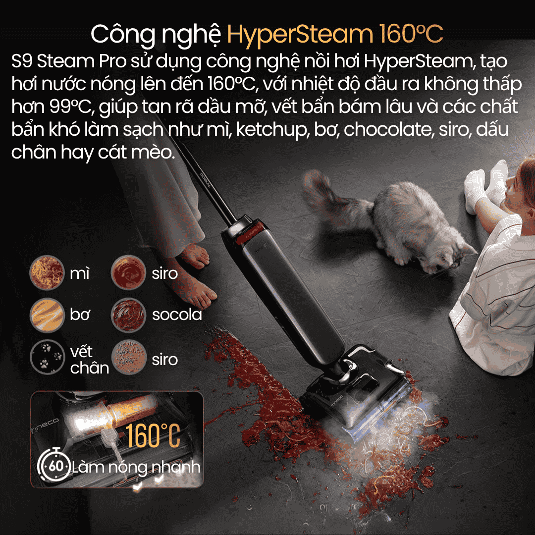 Tineco S9 Artist Steam Pro - hơi nước nóng 160 độ C