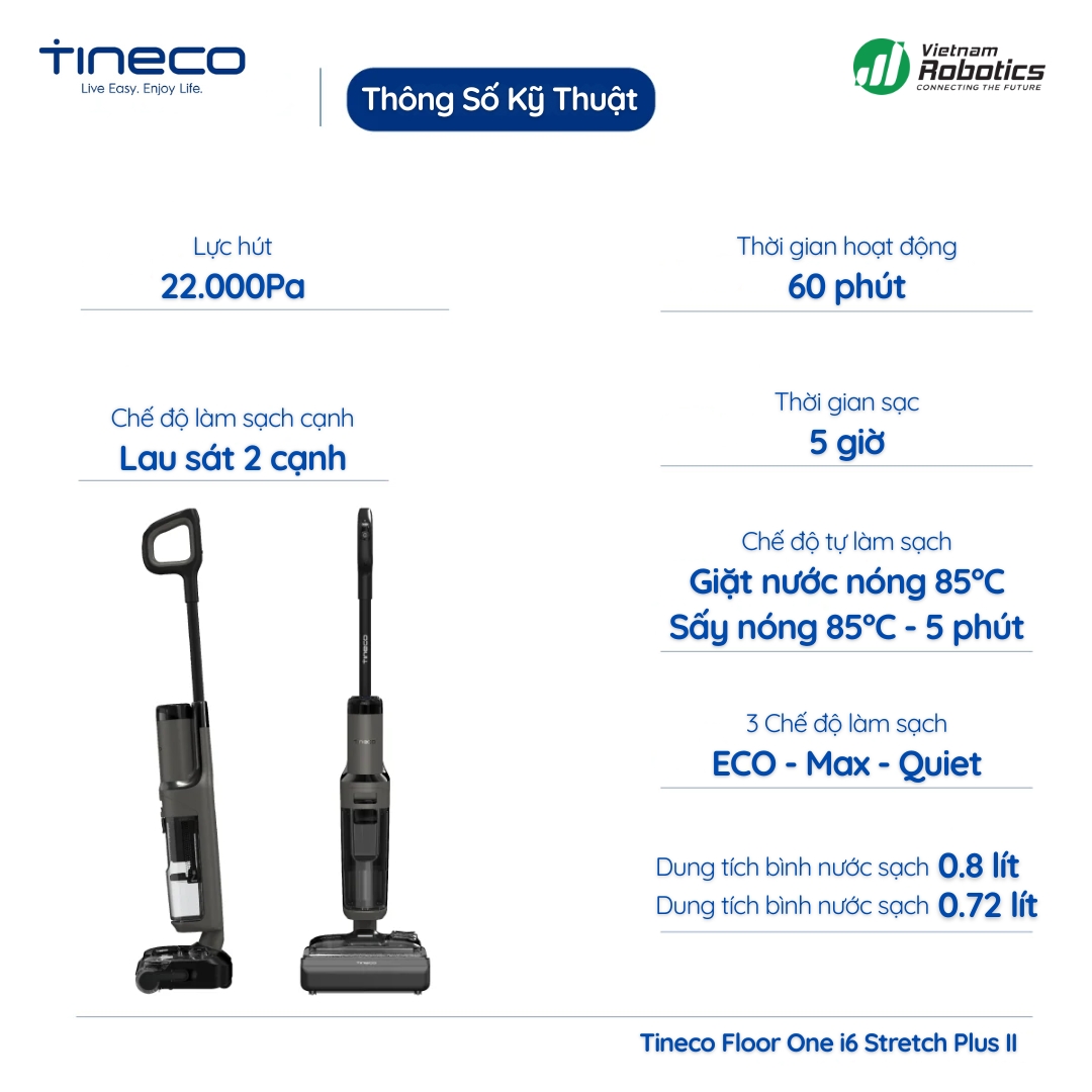 Tineco FLOOR ONE i6 Stretch Plus II: Hút lau 22.000 Pa, làm sạch sâu dưới gầm nội thất