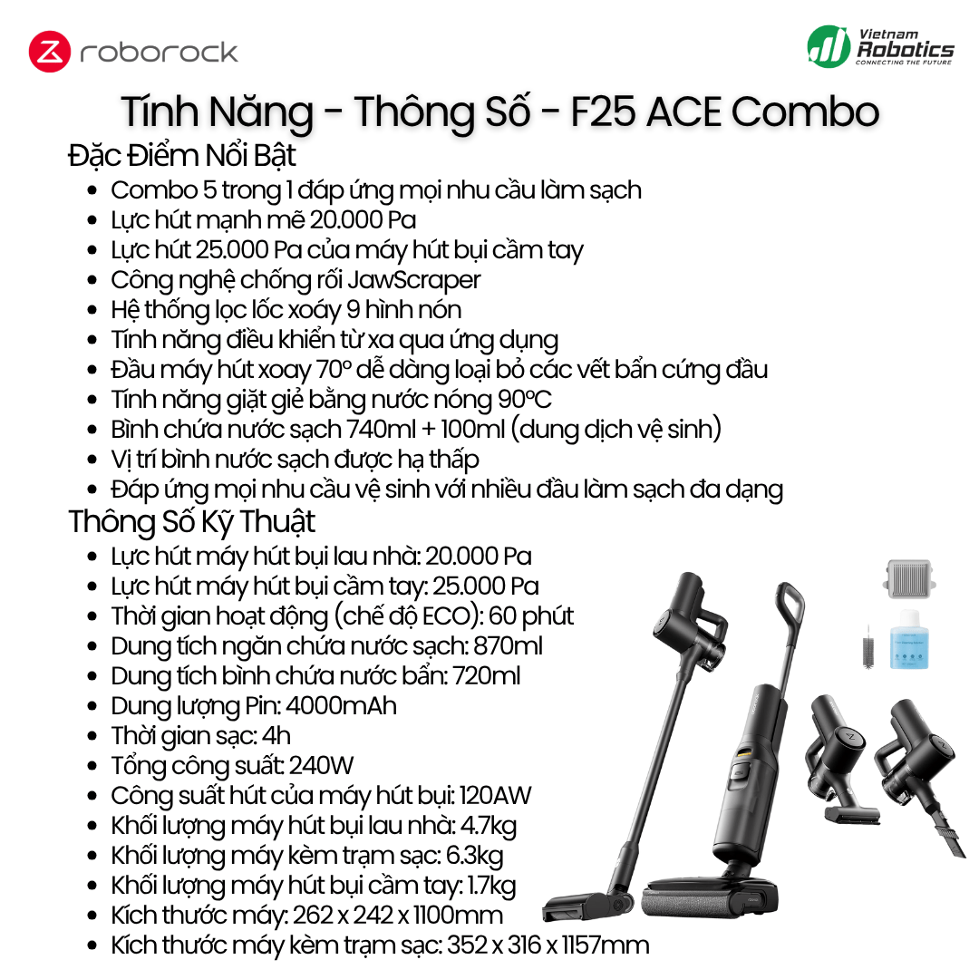 Roborock F25 ACE Combo thông số kỹ thuật