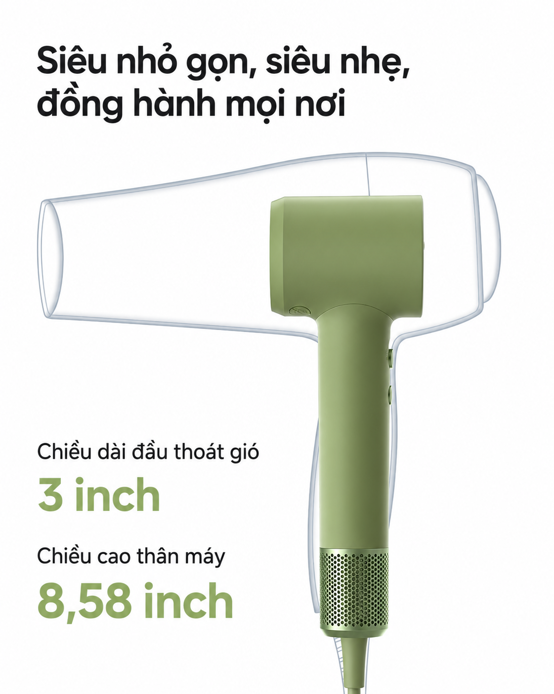 Nhỏ gọn 218 mm, nhẹ 299 g, dễ mang đi du lịch