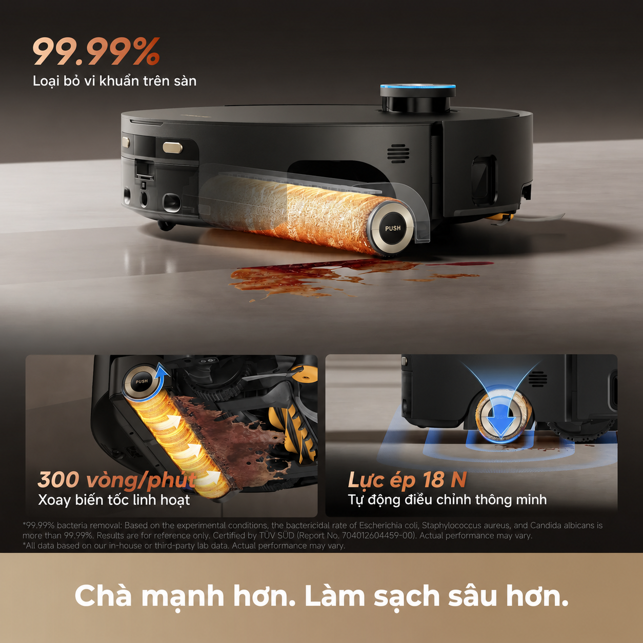 Con lăn quay 300 vòng/phút, lực ép thông minh 18 N