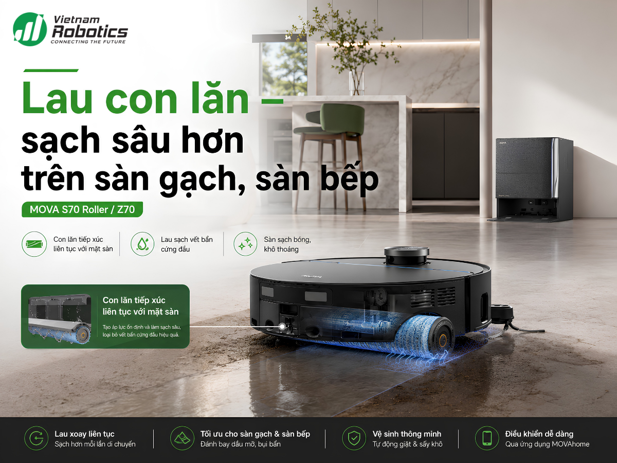 MOVA Z70: lau nước nóng và con lăn tự làm tơi xốp khi giặt
