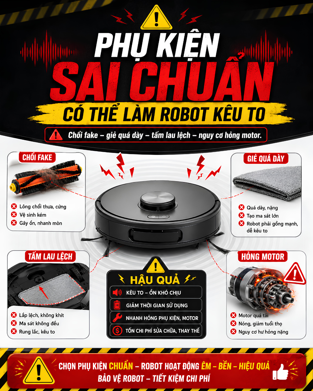 Phụ kiện không chính hãng gây tiếng kêu bất thường