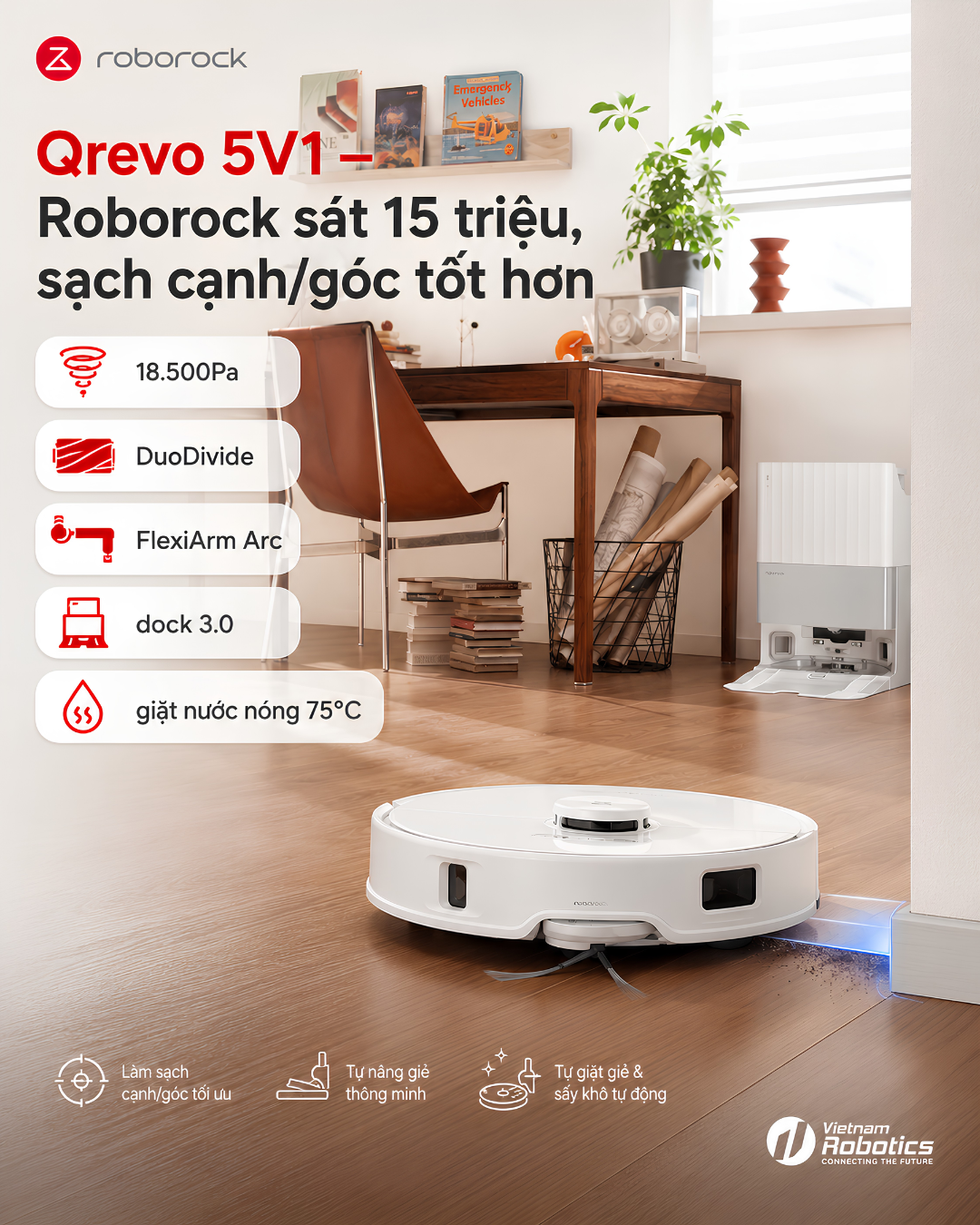 Roborock Qrevo 5V1 / Qrevo Edge: lựa chọn Roborock sát 15 triệu, mạnh về làm sạch cạnh/góc