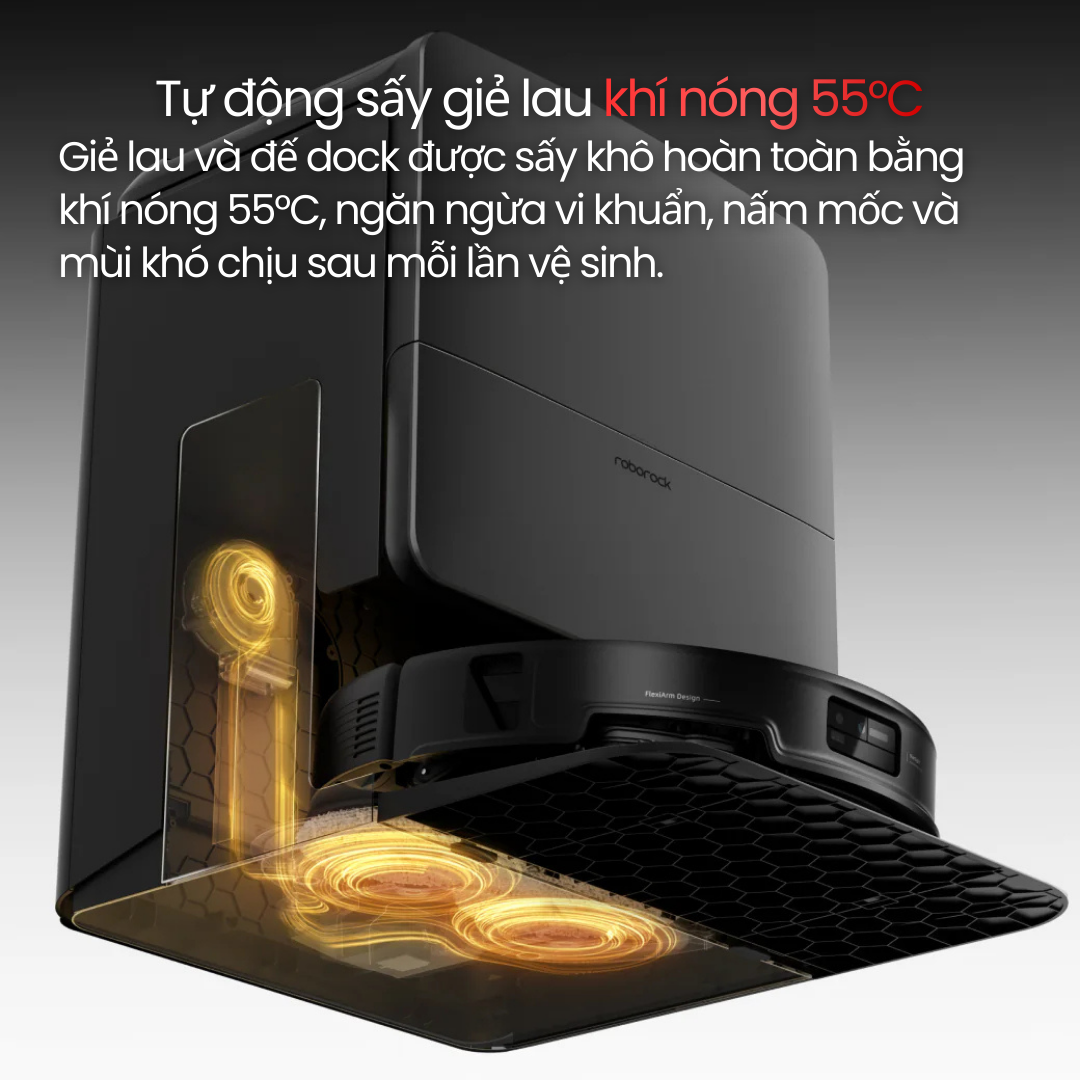 Roborock Saros 20 - sấy khô giẻ lau bằng khí nóng 55 độ C