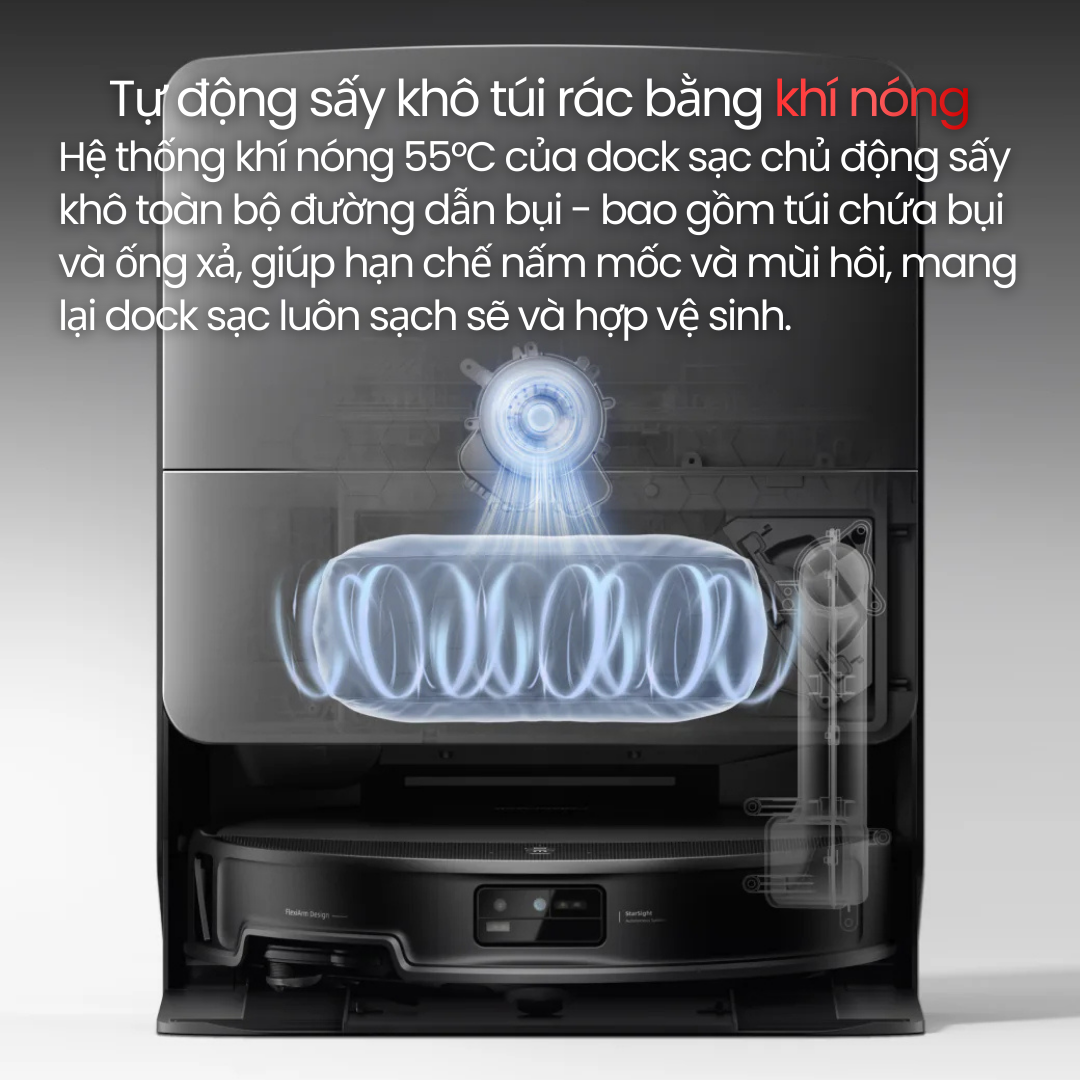 Roborock Saros 20 - tự động sấy khô túi rác và đường xả rác