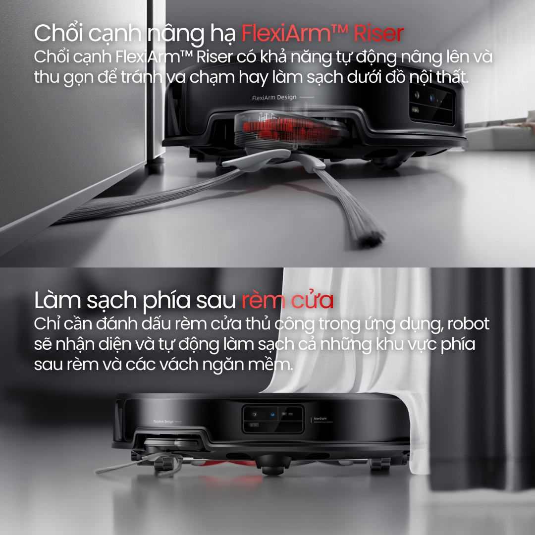 Roborock Saros 20 - làm sạch sau rèm