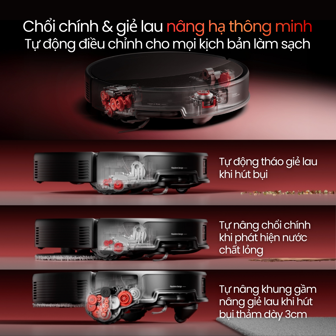 Roborock Saros 20 - Chổi chính và giẻ lau tự động nâng hạ