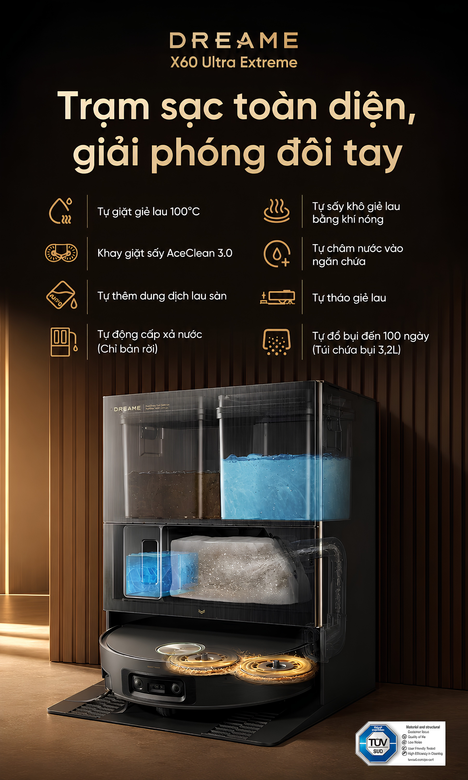 Dock tự giặt giẻ bằng nước nóng 100°C