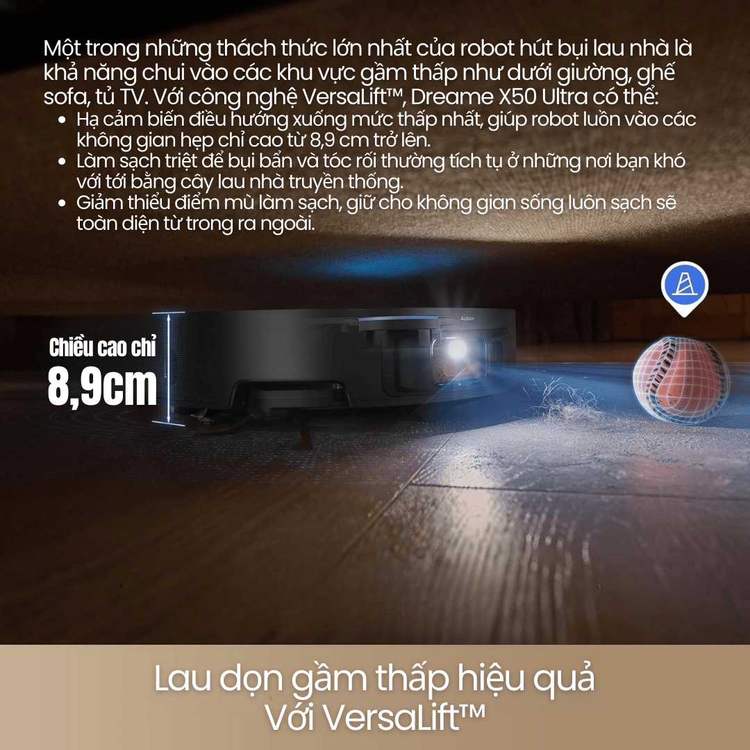 Chế độ VersaLift điều chỉnh chiều cao xuống 9 cm