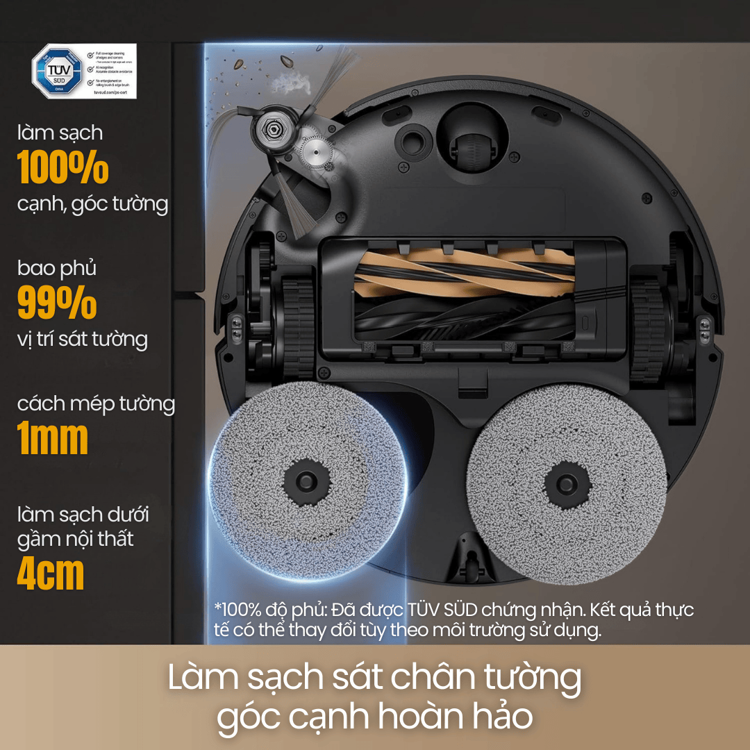 công nghệ MopExtend RoboSwing, mở rộng tấm lau lên 4 cm