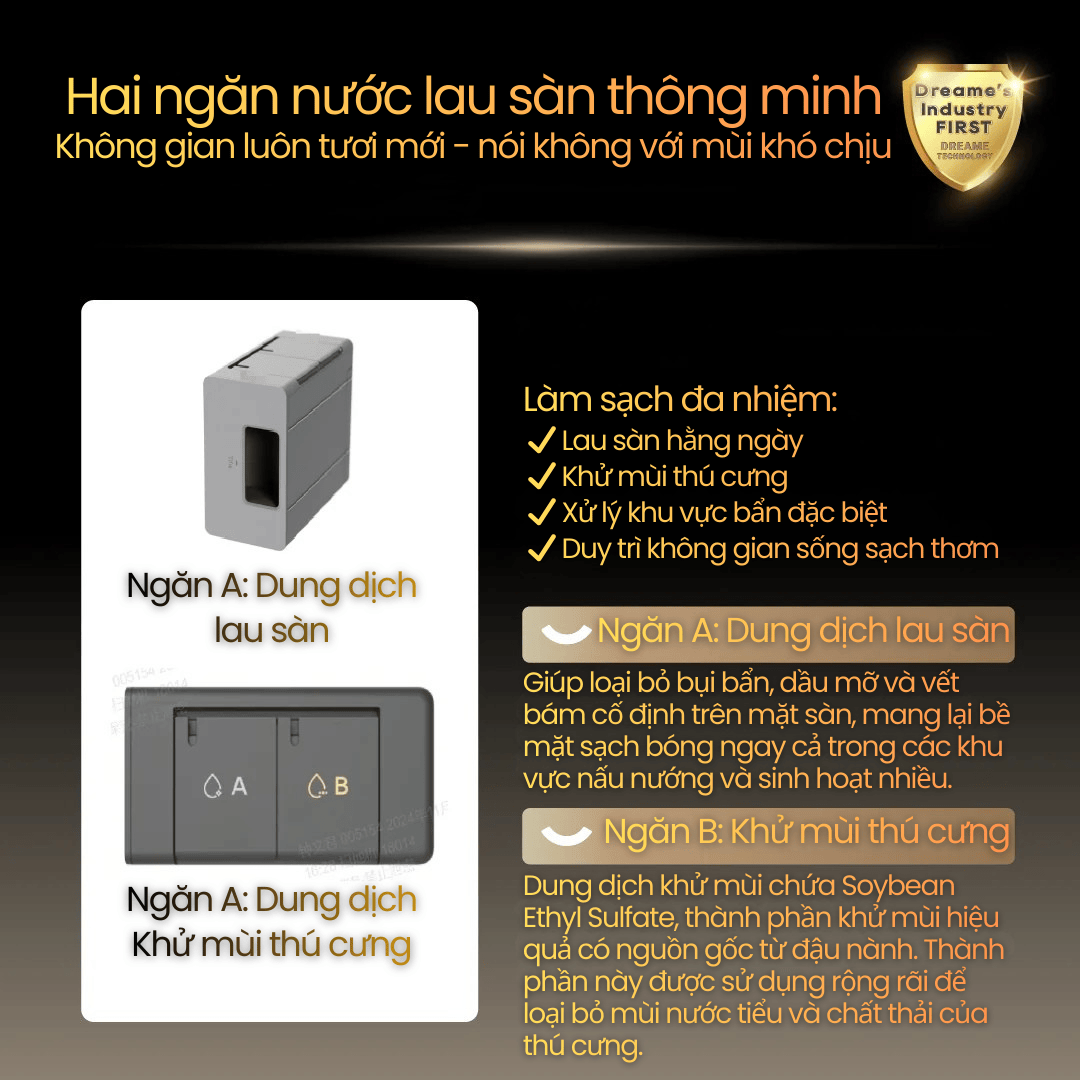 Ngăn chứa kép Dual-Solution – Khử mùi thú cưng & lau sàn đa năng