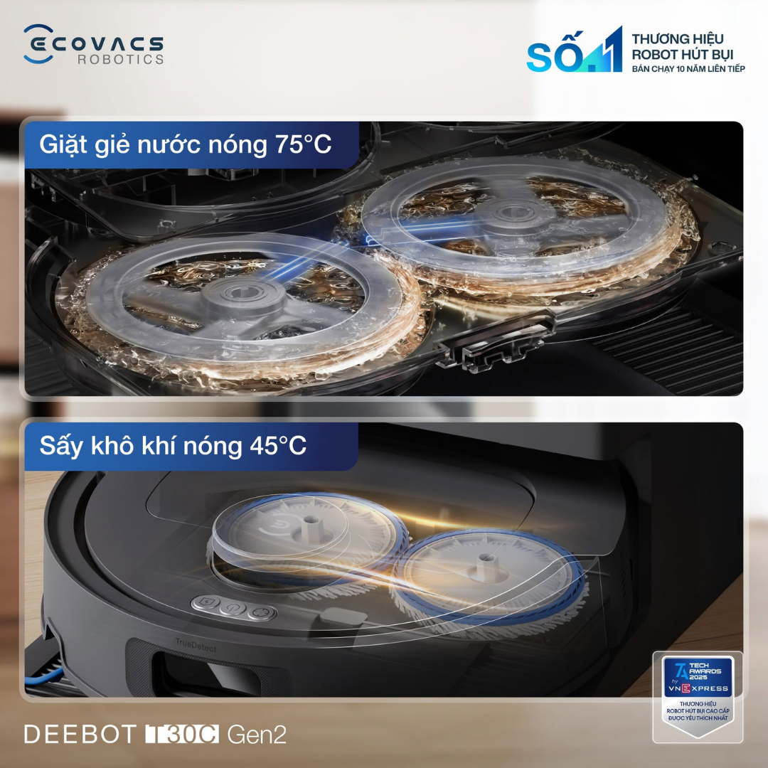 Giặt giẻ bằng nước nóng 75°C - Sấy khí nóng 45°C