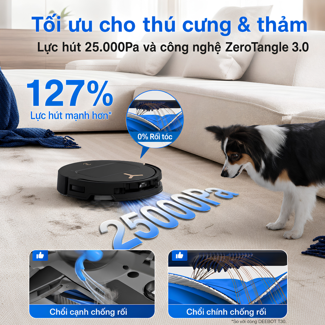 T50S Pro Omni sử dụng động cơ tốc độ cao và đường dẫn khí thẳng, tạo lực hút tối đa 25.000Pa