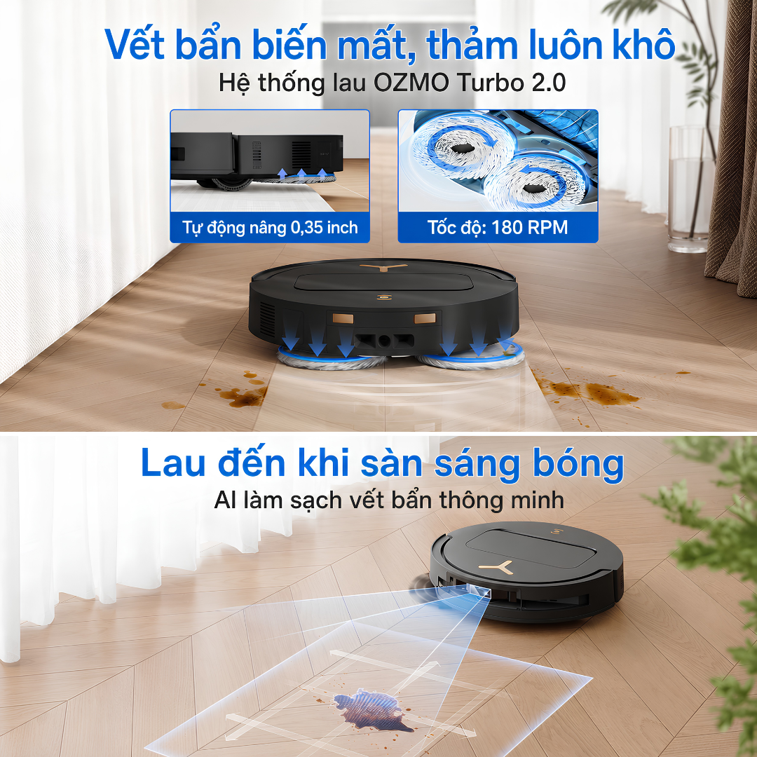 Camera AI trên T50S Pro Omni có thể hỗ trợ phát hiện vết bẩn trên sàn.
