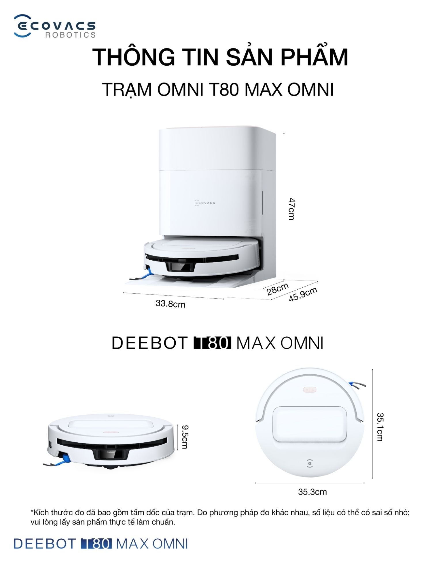 Bảng thông số kỹ thuật ECOVACS DEEBOT T80 MAX OMNI