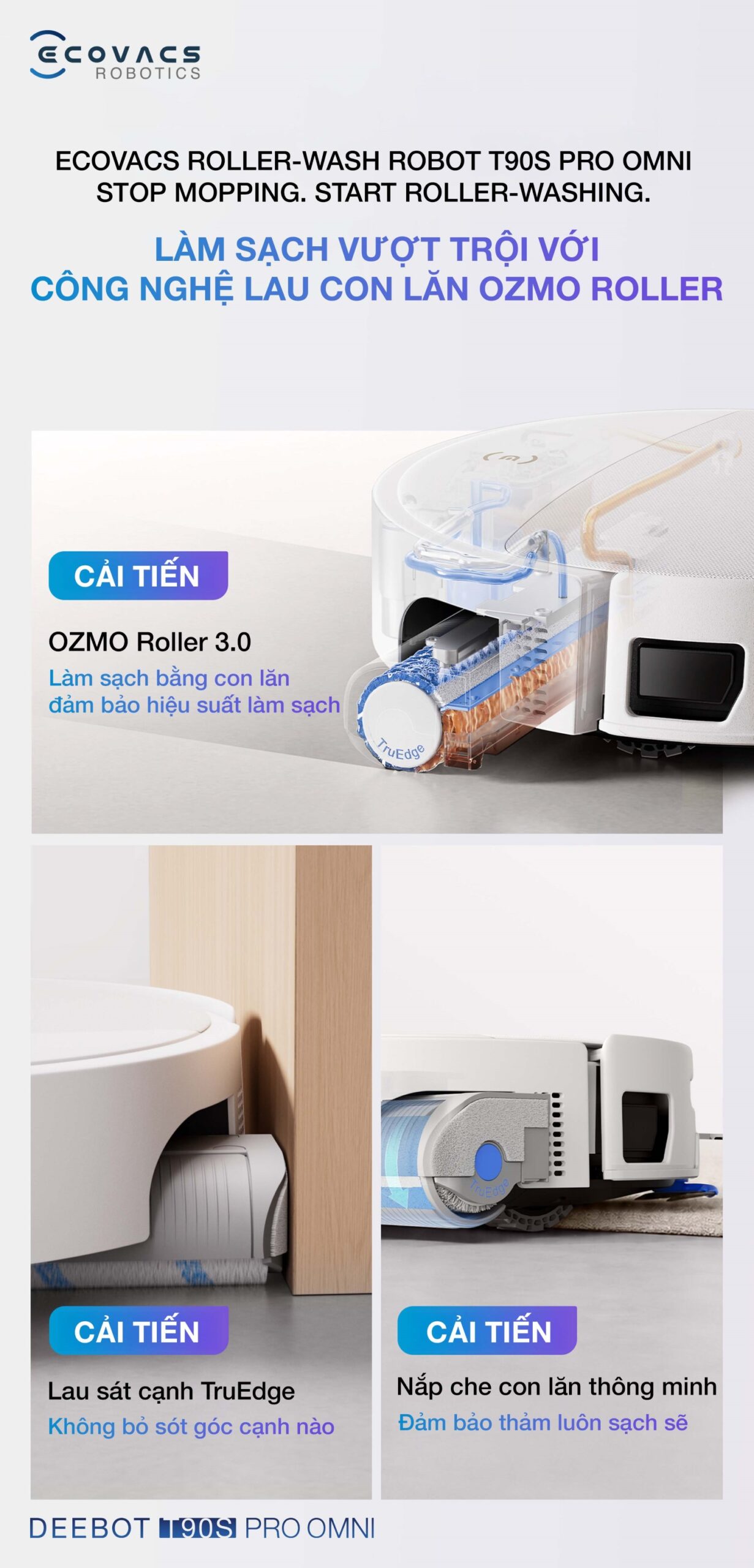làm sạch vượt trội với công nghệ lau con lăn zmo roller