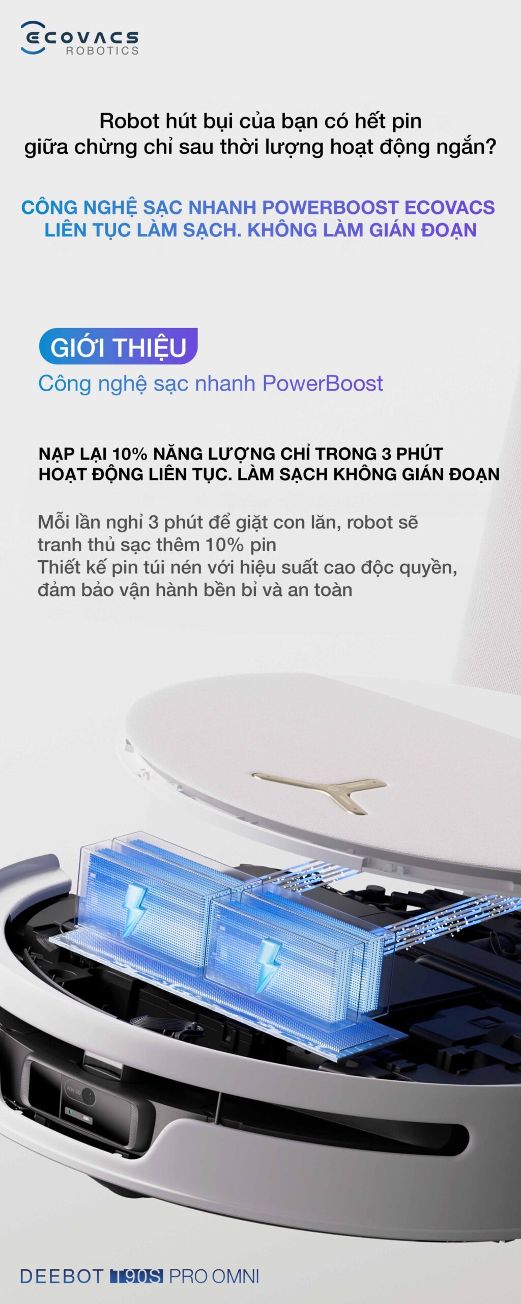 sạc nhanh PowerBoost: Bổ sung 10% pin trong 3 phút khi giặt con lăn