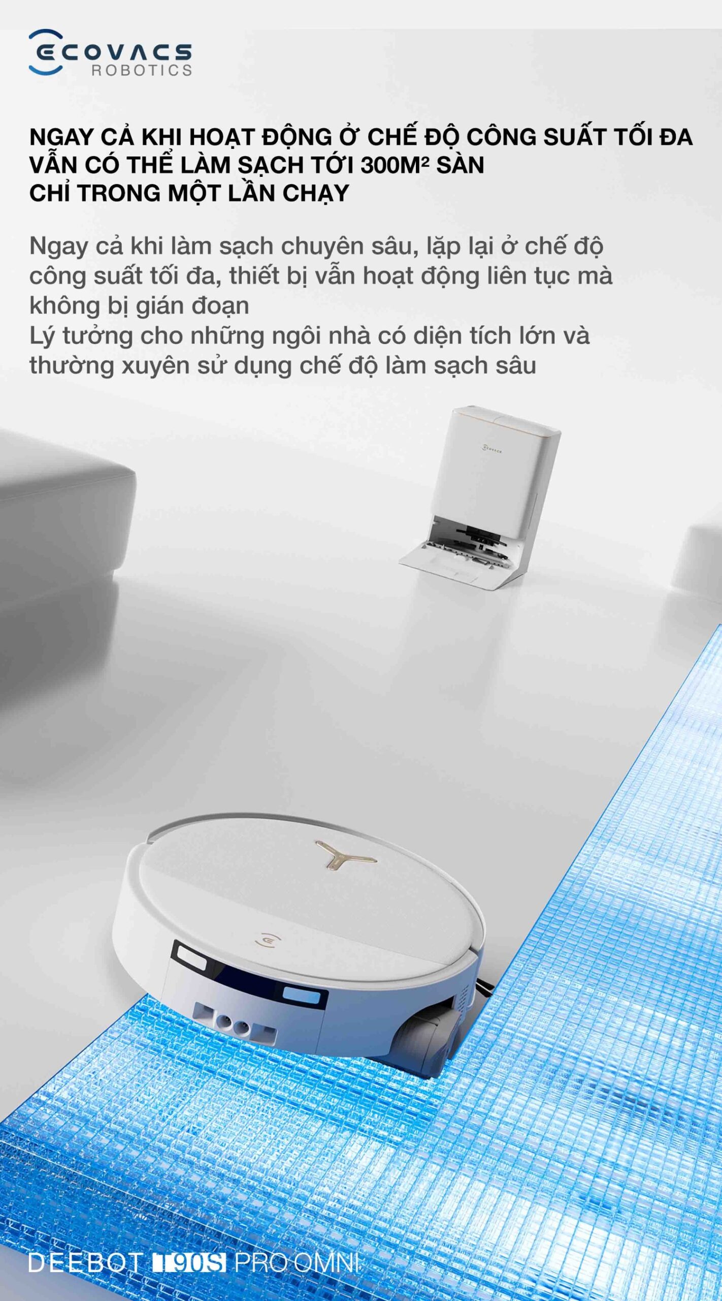 lau dọn 300m2 sàn ngay cả chạy ở chế độ công suất tối đa