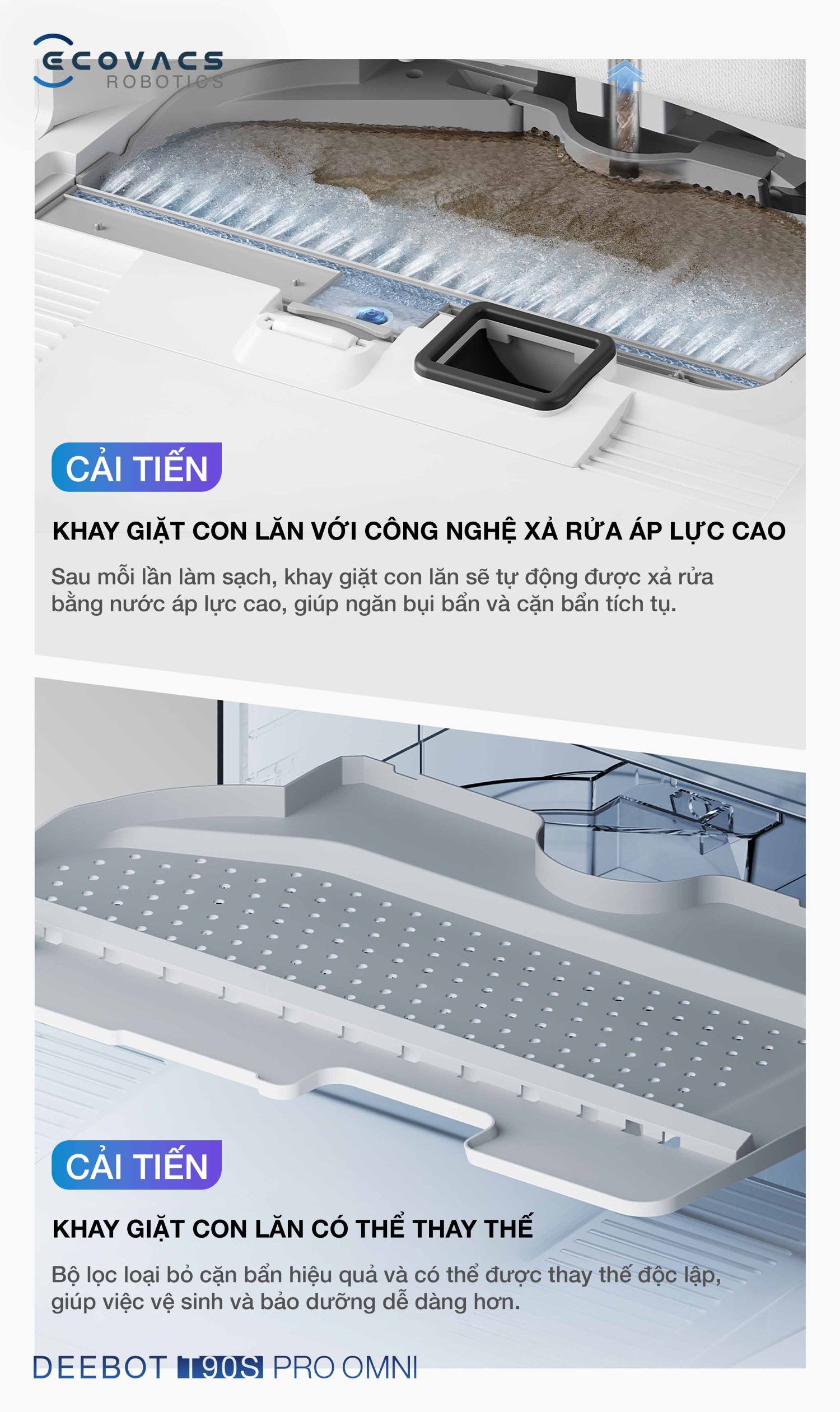 khay giặt con lăn xả rửa bằng nước áp lực cao