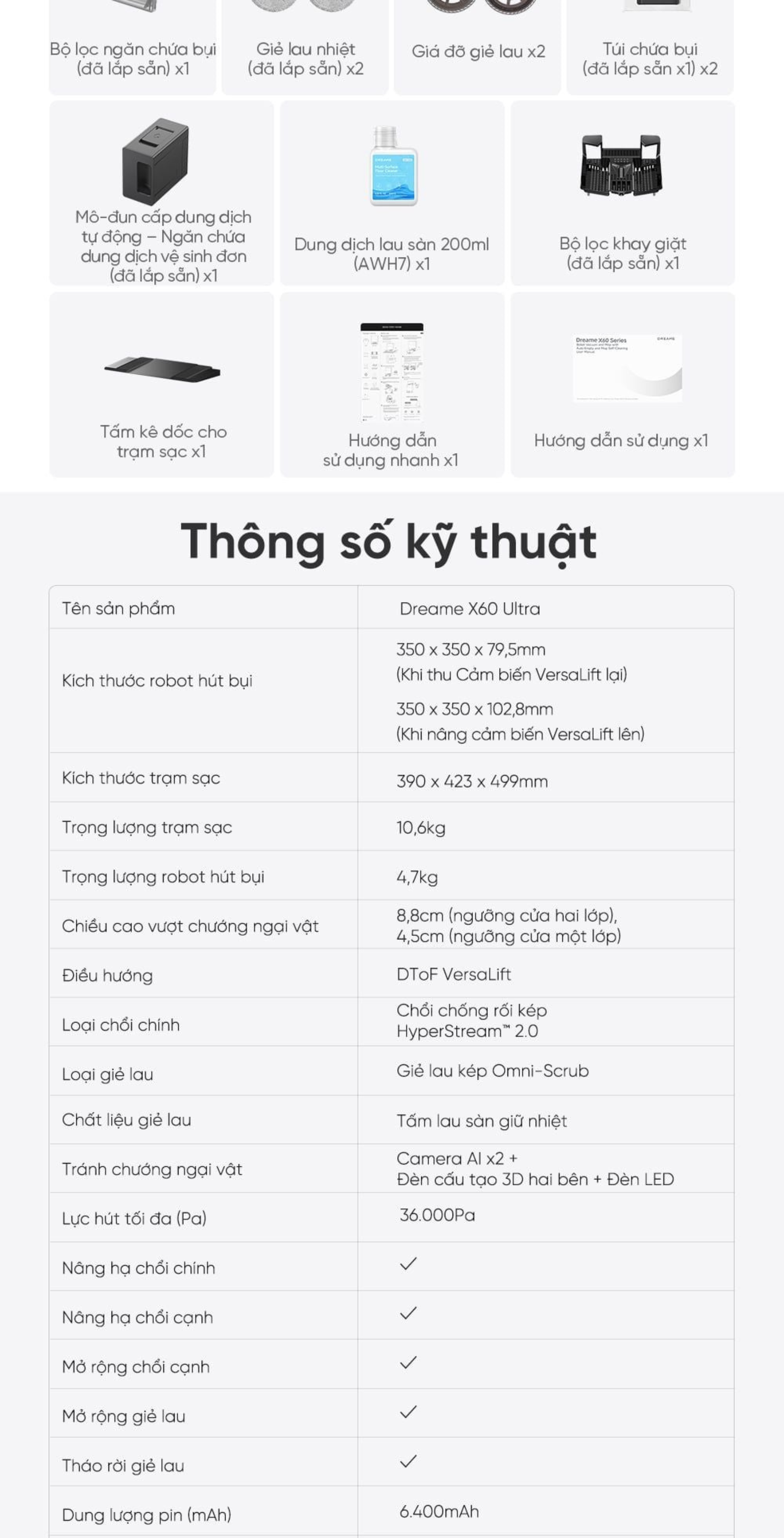 Dreame X60 Ultra - thông số kỹ thuật