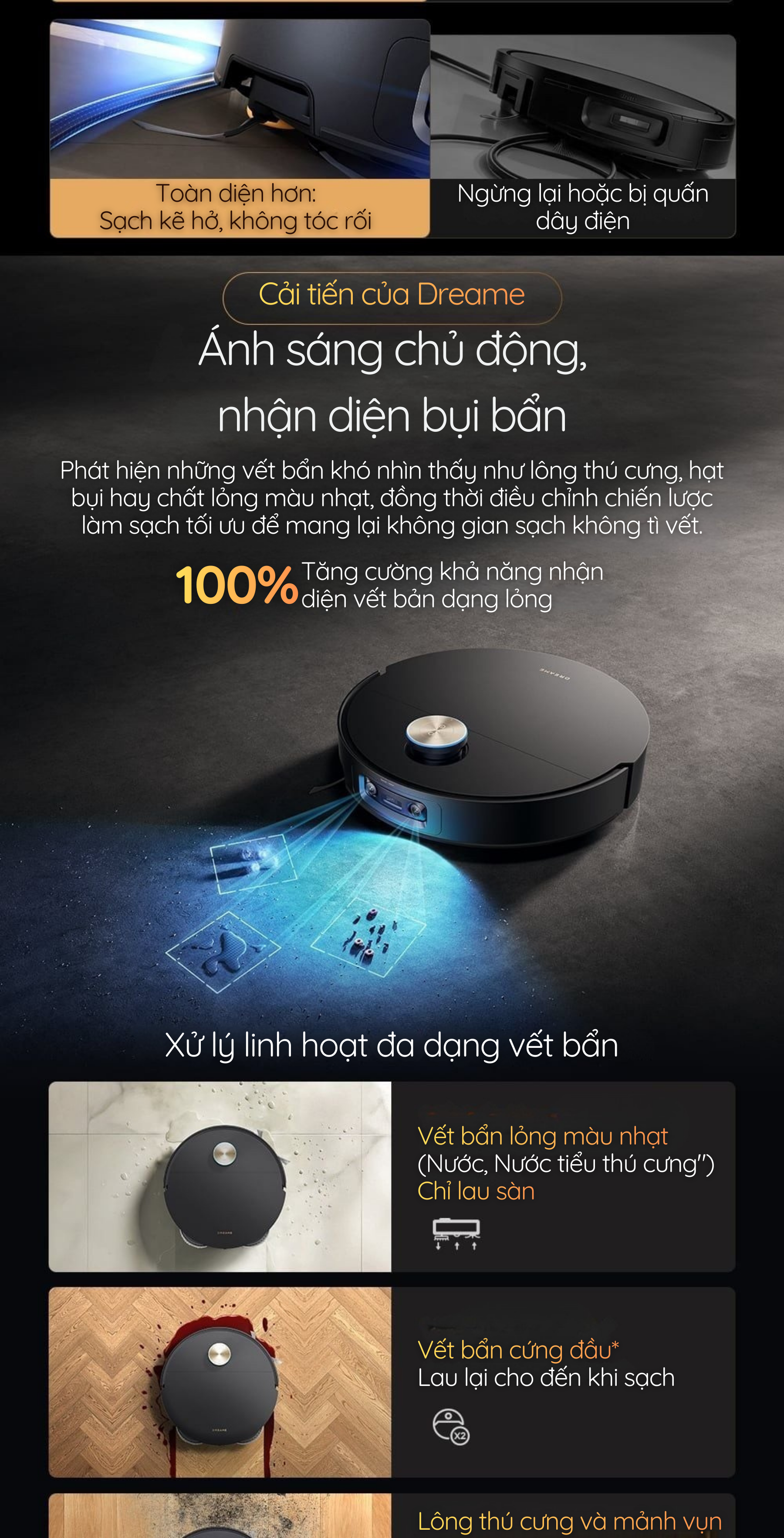 Cải tiến của Dreame Ánh sáng chủ động, nhận diện bụi bẩn