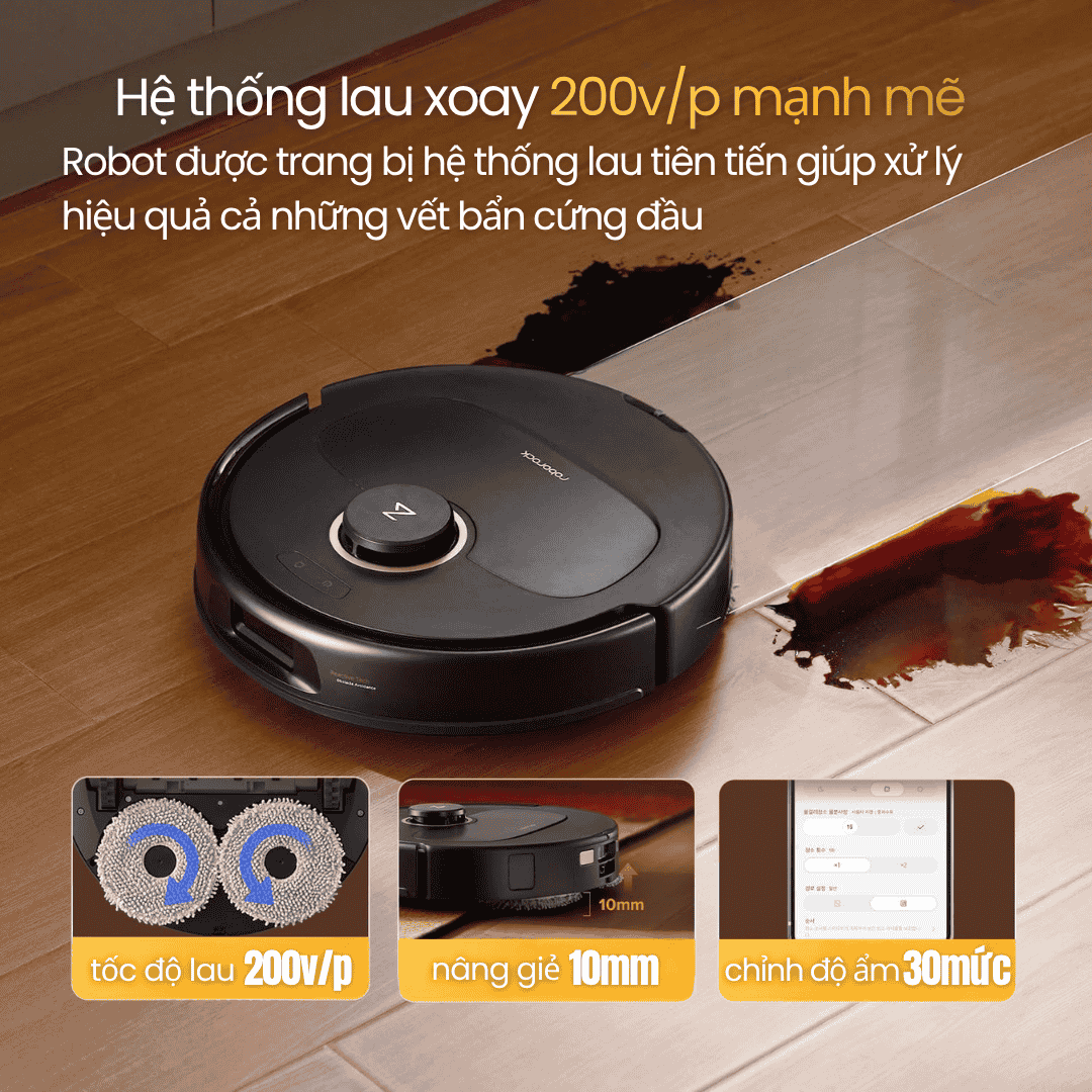 Giẻ lau xoay kép 200 vòng/phút - Làm sạch như chà tay thật