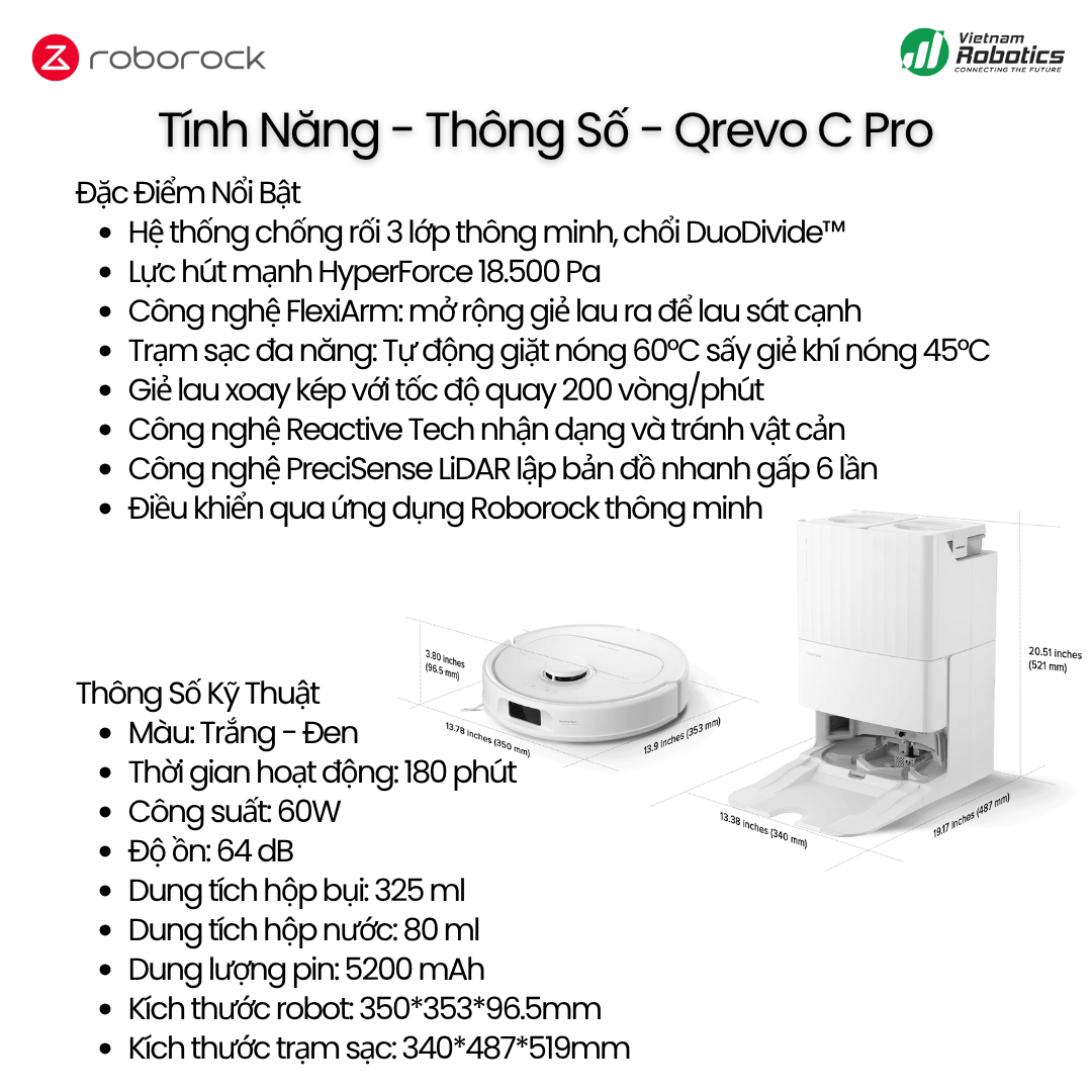 Roborock Qrevo C Pro thông số - tính năng