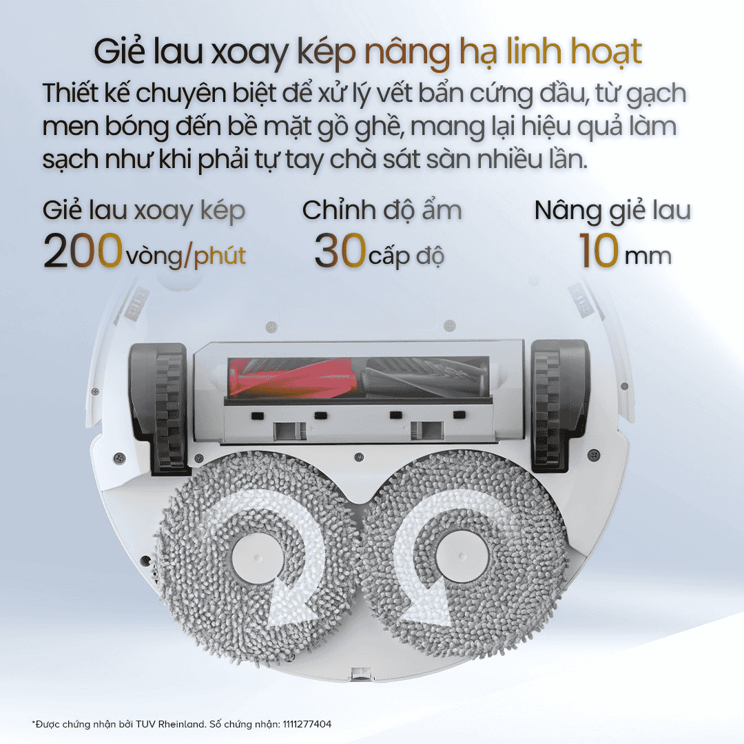 Hệ thống lau xoay kép nâng giẻ 10mm