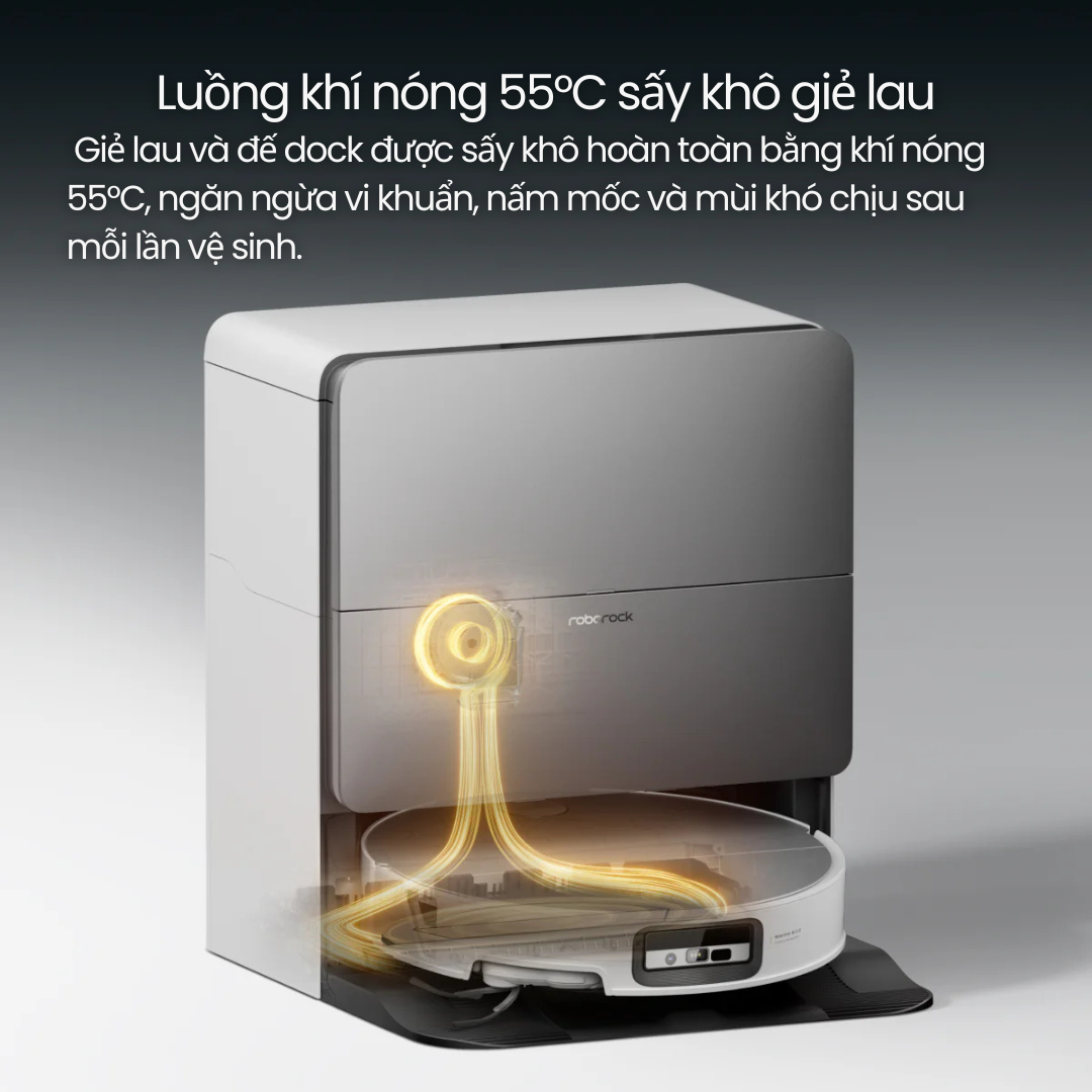 Sấy giẻ lau và đế dock bằng khí nóng 55°C