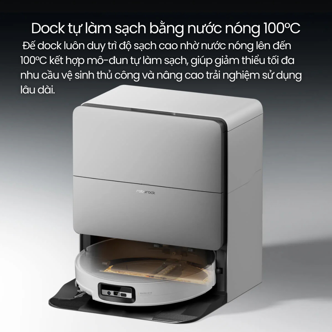 Tự giặt giẻ lau, làm sạch dock bằng nước nóng 100°C
