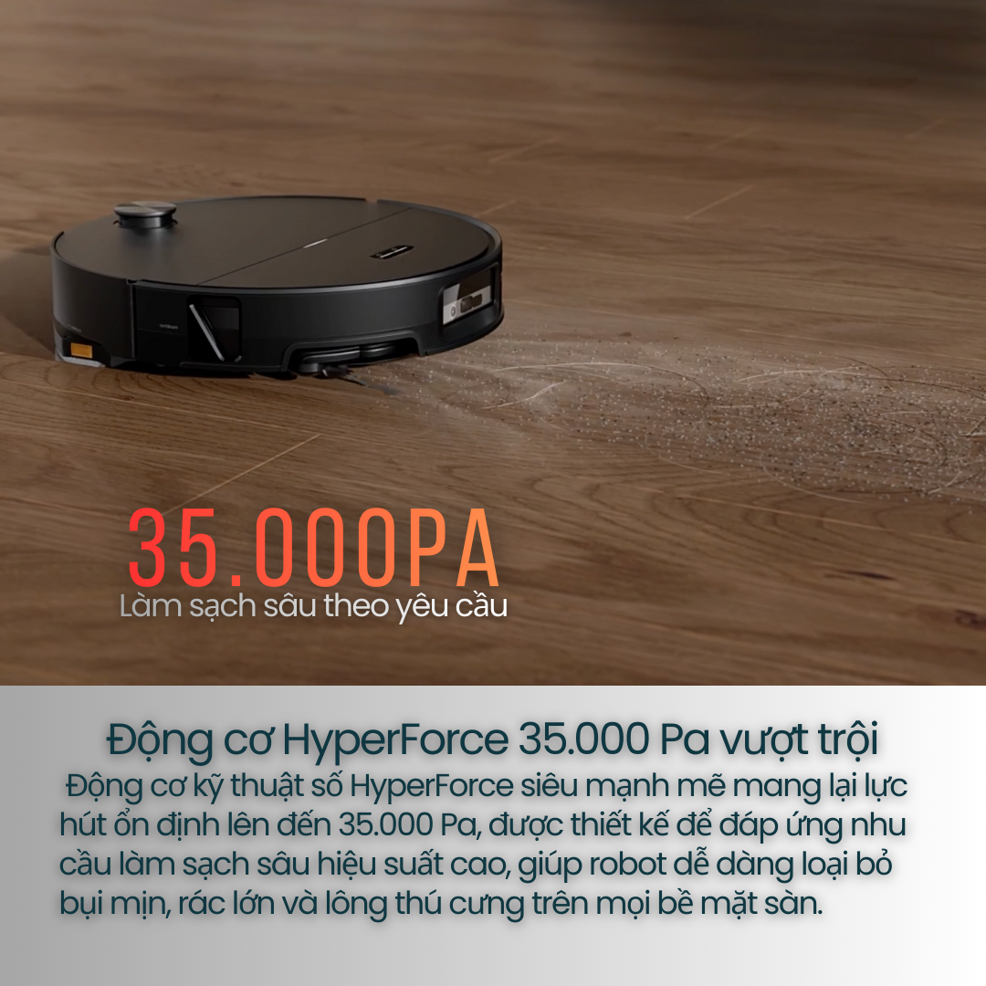 Roborock Saros 20 Sonic - Động cơ HyperForce 35.000 Pa - Làm sạch sâu theo yêu cầu