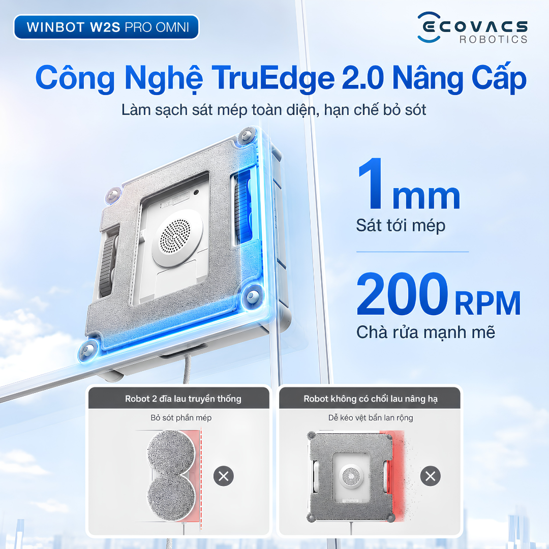 Một trong những nâng cấp đáng chú ý nhất trên WINBOT W2S Pro OMNI là TruEdge Scrubber.