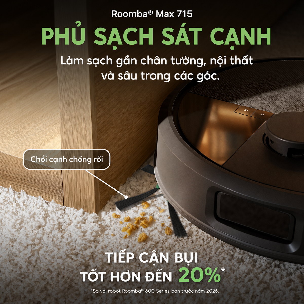 Chổi cạnh chống rối và khả năng làm sạch góc