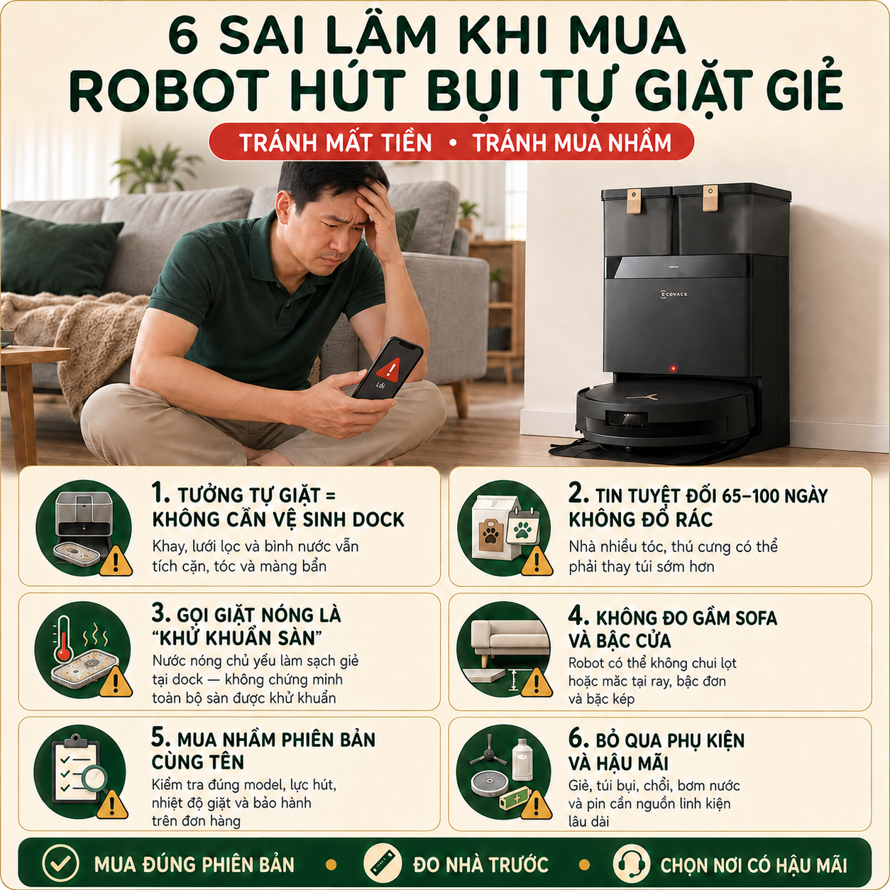 6 sai lầm thường gặp khi mua robot hút bụi tự giặt giẻ