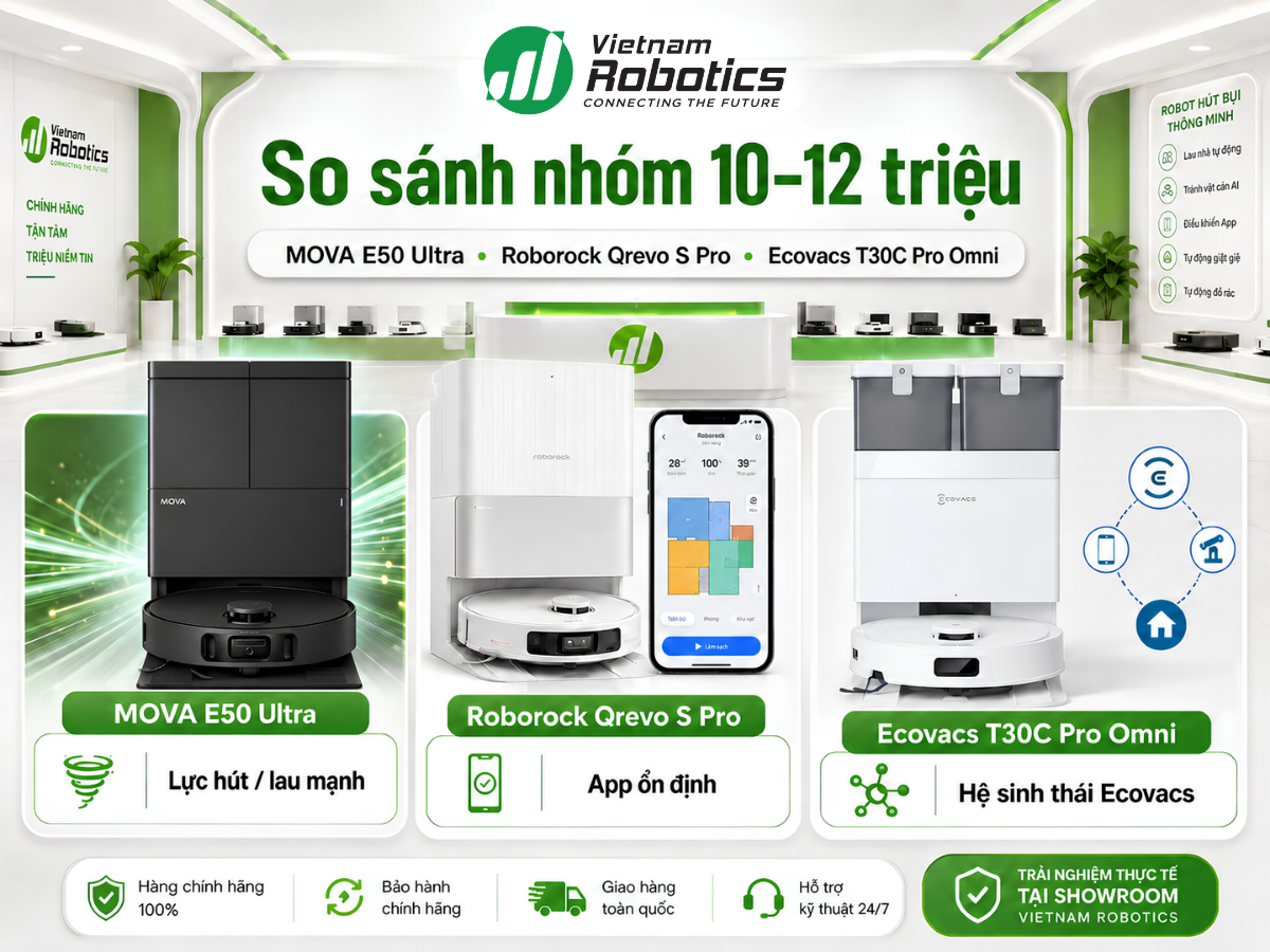 Bảng so sánh robot hút bụi tầm 10-12 triệu