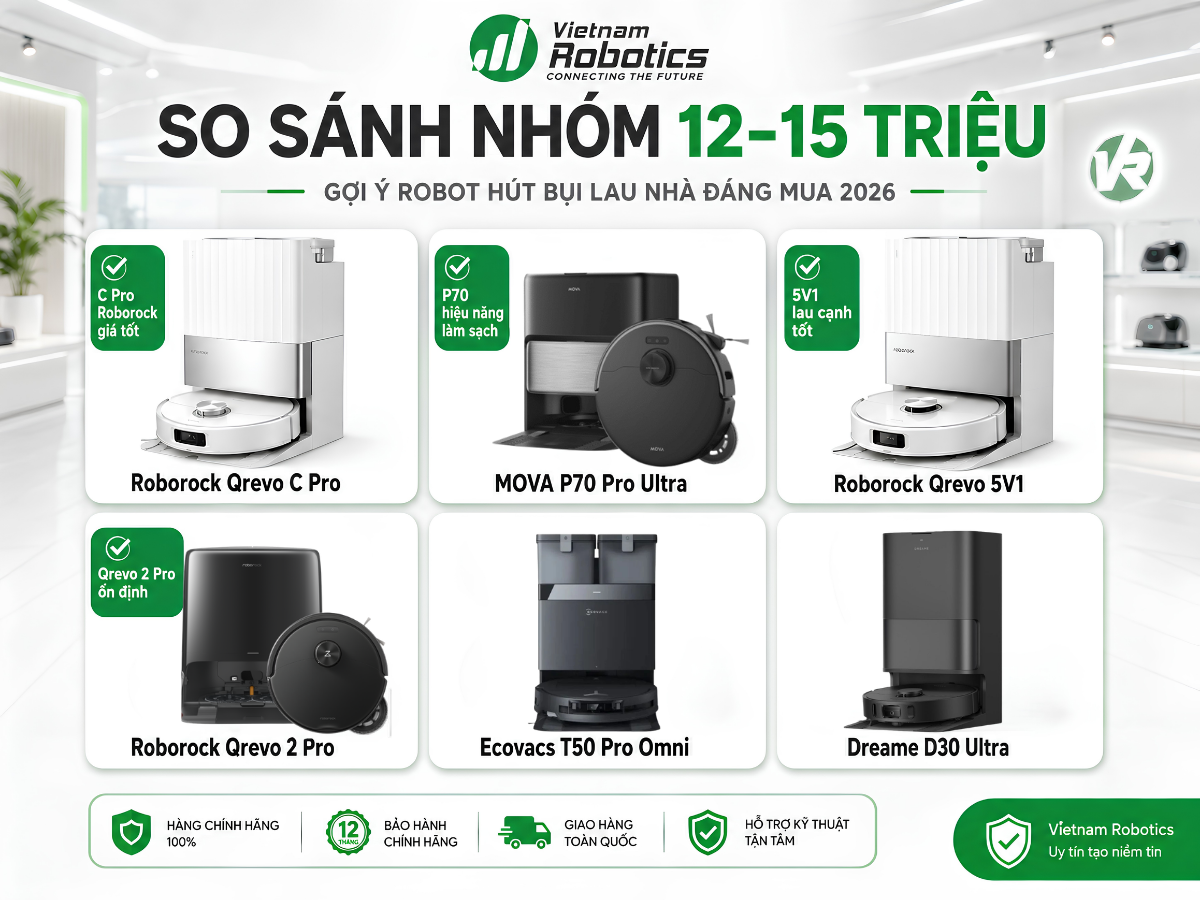 Nhóm 12-15 triệu: Thêm nhiều lựa chọn Roborock đáng chú ý
